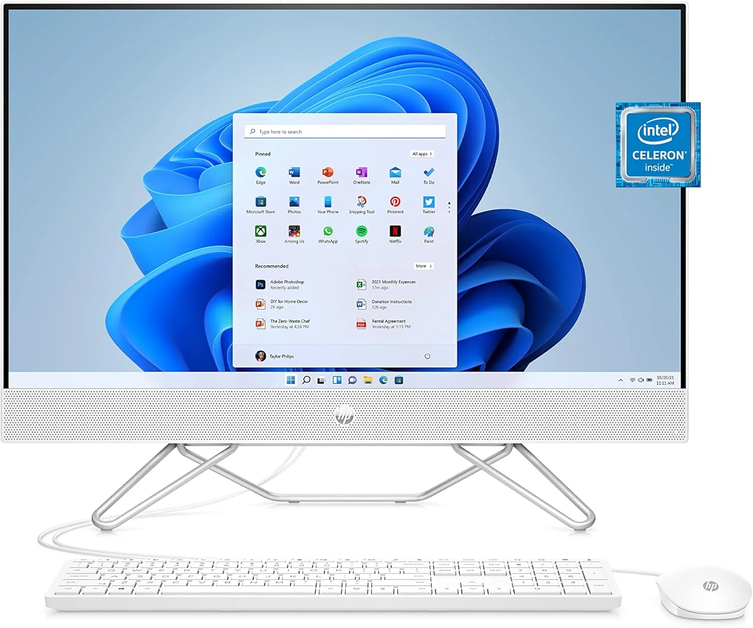 کامپیوتر رومیزی آل این وان 23.8 اینچی HP، پردازنده Intel Celeron J4025، گرافیک Intel UHD 600، رم 8 گیگابایتی، حافظه SSD 256 گیگابایتی، ویندوز 11 هوم (24-cb0010، سفید ستاره ای)