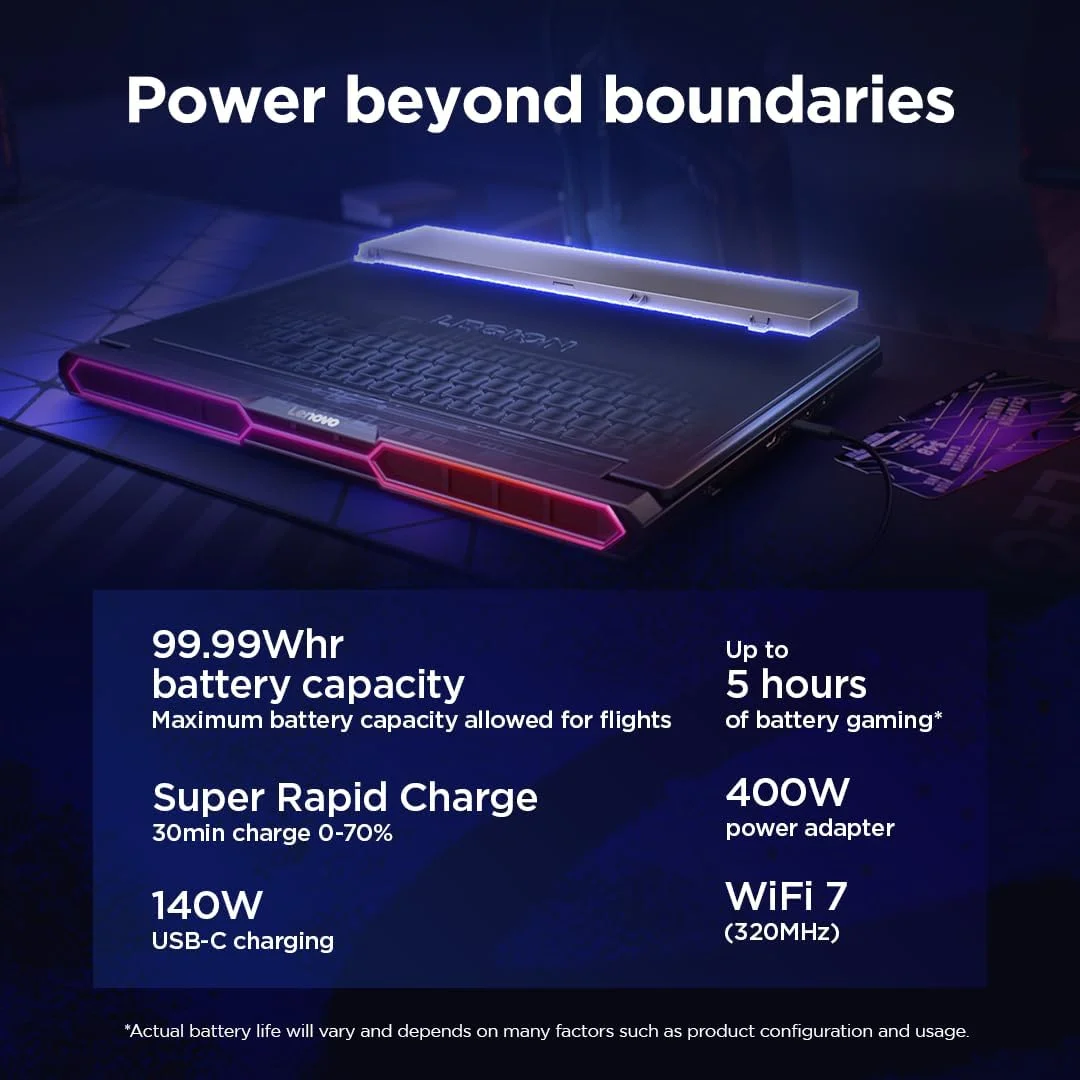 لپ تاپ گیمینگ هوش مصنوعی Lenovo Legion Pro 7 16IAX10H با صفحه نمایش 16 اینچی WQXGA OLED 240Hz، پردازنده Intel Ultra 9 275HX، رم 32 گیگابایتی، حافظه SSD 2 ترابایتی، کارت گرافیک NVIDIA RTX 5090 24GB GDDR7، نورپردازی RGB ENG-ARB، ویندوز 11، مشکی Eclipse [83F5008MAX] + 2 سال گارانتی Premium Care