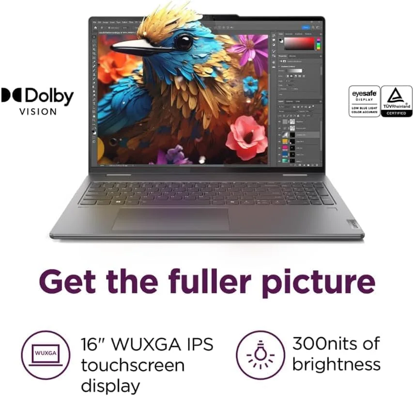 لپ تاپ 2 در 1 هوش مصنوعی Lenovo 2024 Yoga 7i، صفحه نمایش لمسی 16 اینچی WUXGA، پردازنده 12 هسته ای Intel Ultra 7 155U (بهتر از i7-1355U)، 16 گیگابایت رم LPDDR5X، 1 ترابایت SSD، نور پس زمینه، حسگر اثر انگشت، وب کم FHD IR، کمک خلبان هوش مصنوعی، ویندوز 11 هوم، همراه با SSD قابل حمل و قلم