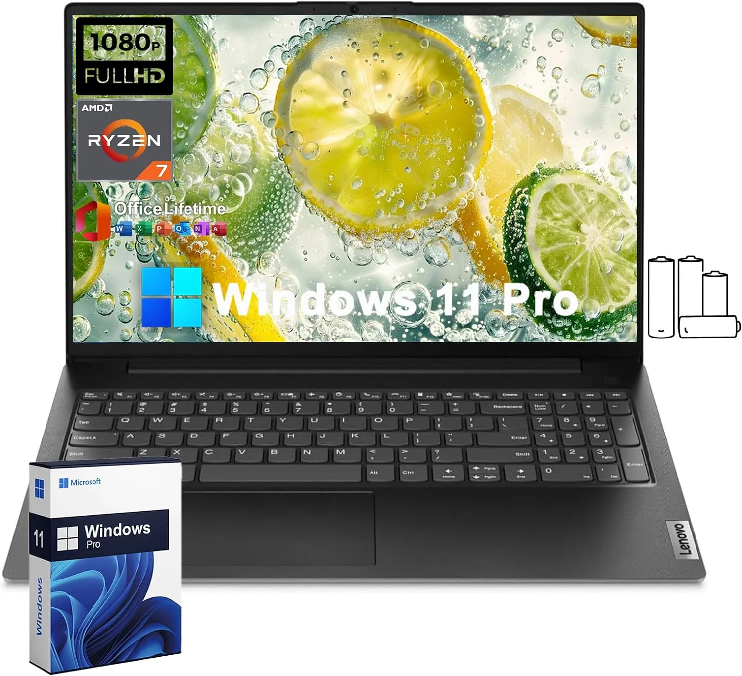 لپ تاپ تجاری لنوو V15 با صفحه نمایش 15.6 اینچی FHD [ویندوز 11 پرو]، پردازنده AMD Ryzen 7 7730U (بهتر از Intel i7-1355U)، رم 40 گیگابایتی، SSD 1 ترابایتی، لایسنس دائمی آفیس، صفحه کلید عددی، Wi-Fi 6، بلوتوث، HDMI، RJ-45، به همراه باتری