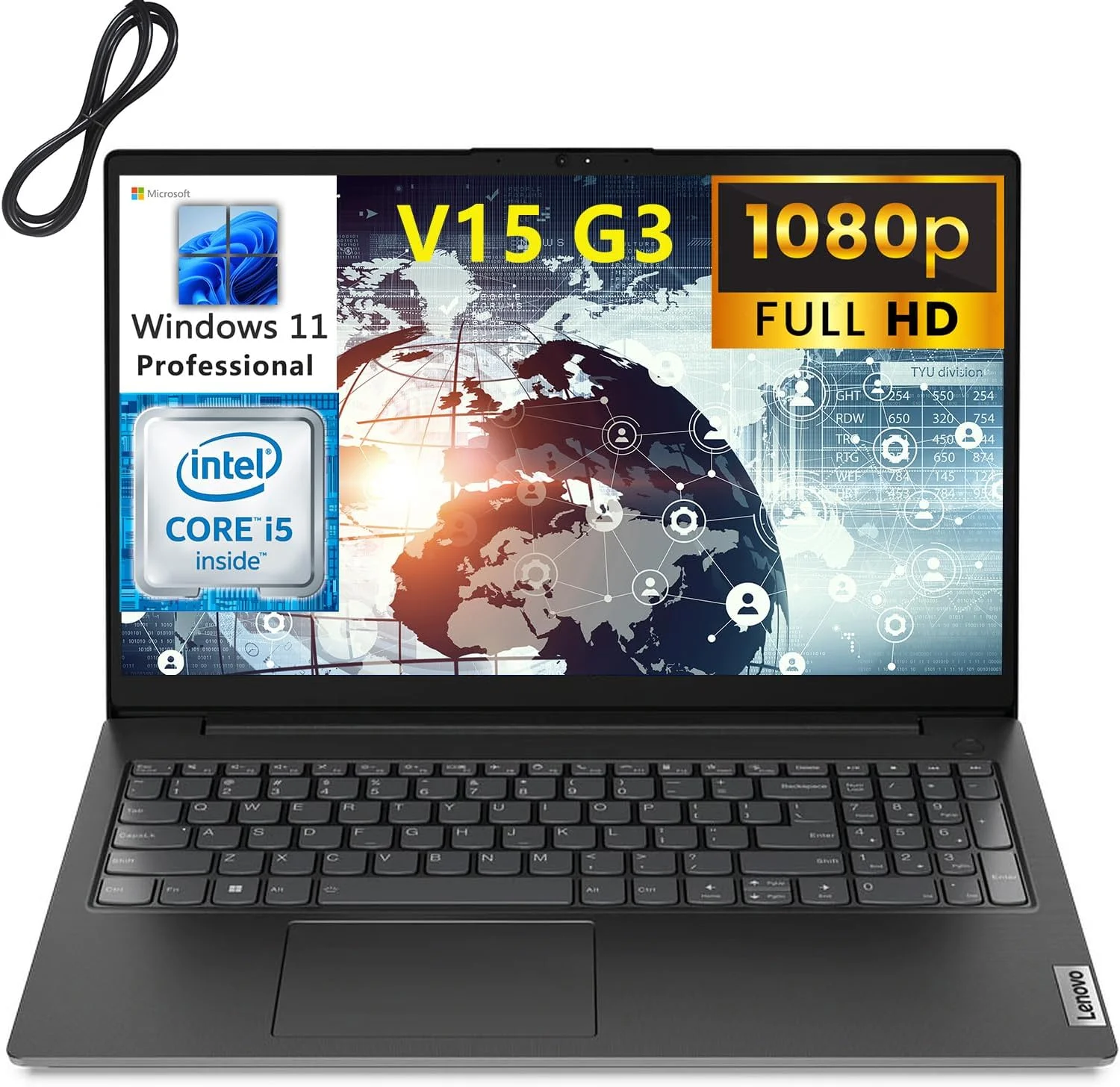 لپ تاپ تجاری لنوو V15 Gen 3 IAP - هاب 8 در 1 رایگان + ماوس بی سیم + آنتی ویروس + کیف + پد ماوس، Intel i5-1235U، رم 16 گیگابایتی - 1 ترابایت SSD، 15.6 اینچ Full HD، ویندوز 11 پرو (ارتقا یافته)