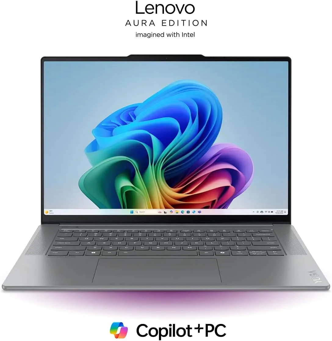 لنوو یوگا اسلیم 7 Aura Edition، CoPilot+ PC با تقویت هوش مصنوعی 47 TOPS، صفحه نمایش لمسی 15.3 اینچی 120 هرتز 2.8K، پردازنده Intel Core ultra 7 258V، رم 32 گیگابایتی، SSD 1 ترابایتی، گرافیک Intel Arc 140V، کیبورد با نور پس زمینه انگلیسی-عربی، خاکستری Luna - [83HM000XAX]