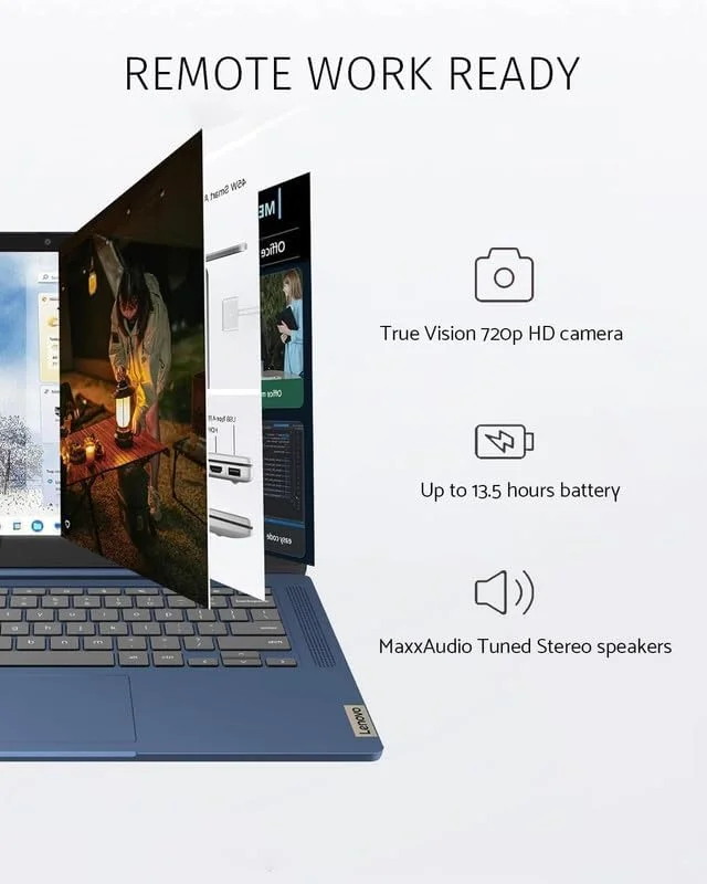 لپ تاپ لمسی باریک 14 اینچی لنوو Chromebook، مناسب دانش آموزان و کسب و کار، پردازنده 8 هسته ای MediaTek Kompanio 520، رم 4 گیگابایتی، حافظه 128 گیگابایتی (64 گیگابایت eMMC + کارت 64 گیگابایتی)، WiFi 6، باتری با عمر طولانی، سیستم عامل Chrome + لوازم جانبی Marxsol