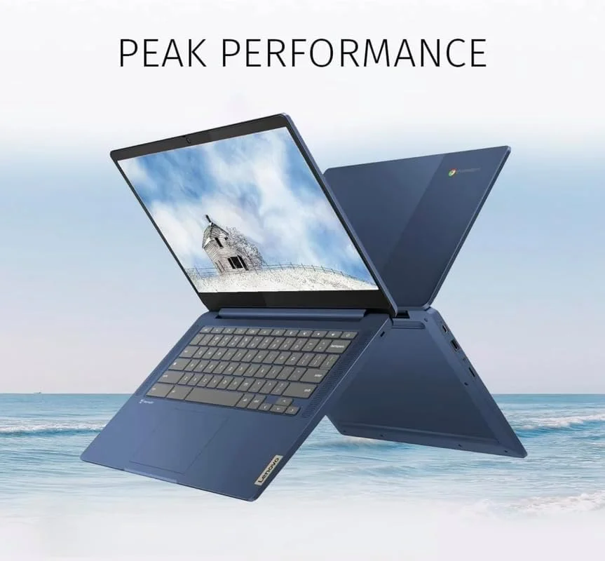 لپ تاپ لمسی باریک 14 اینچی لنوو Chromebook، مناسب دانش آموزان و کسب و کار، پردازنده 8 هسته ای MediaTek Kompanio 520، رم 4 گیگابایتی، حافظه 128 گیگابایتی (64 گیگابایت eMMC + کارت 64 گیگابایتی)، WiFi 6، باتری با عمر طولانی، سیستم عامل Chrome + لوازم جانبی Marxsol