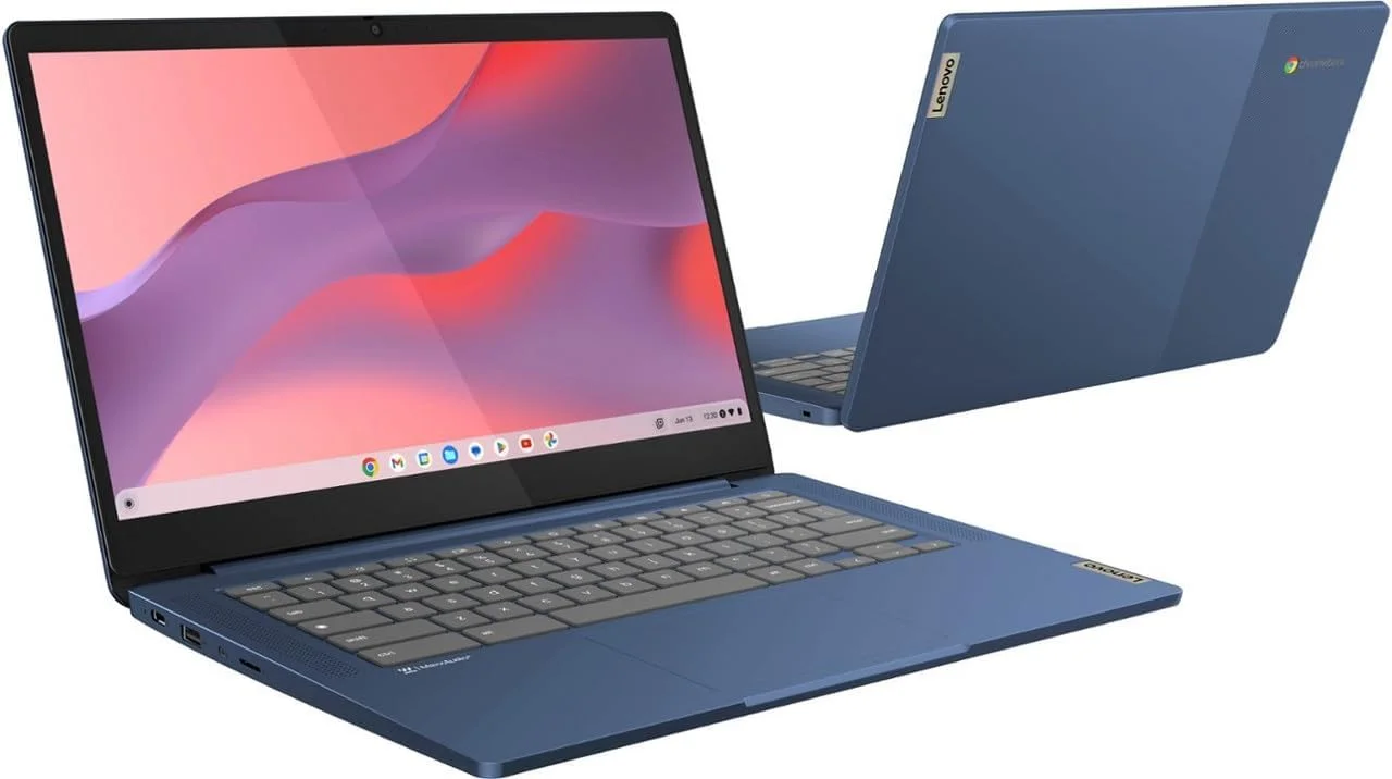 لپ تاپ لمسی باریک 14 اینچی لنوو Chromebook، مناسب دانش آموزان و کسب و کار، پردازنده 8 هسته ای MediaTek Kompanio 520، رم 4 گیگابایتی، حافظه 128 گیگابایتی (64 گیگابایت eMMC + کارت 64 گیگابایتی)، WiFi 6، باتری با عمر طولانی، سیستم عامل Chrome + لوازم جانبی Marxsol