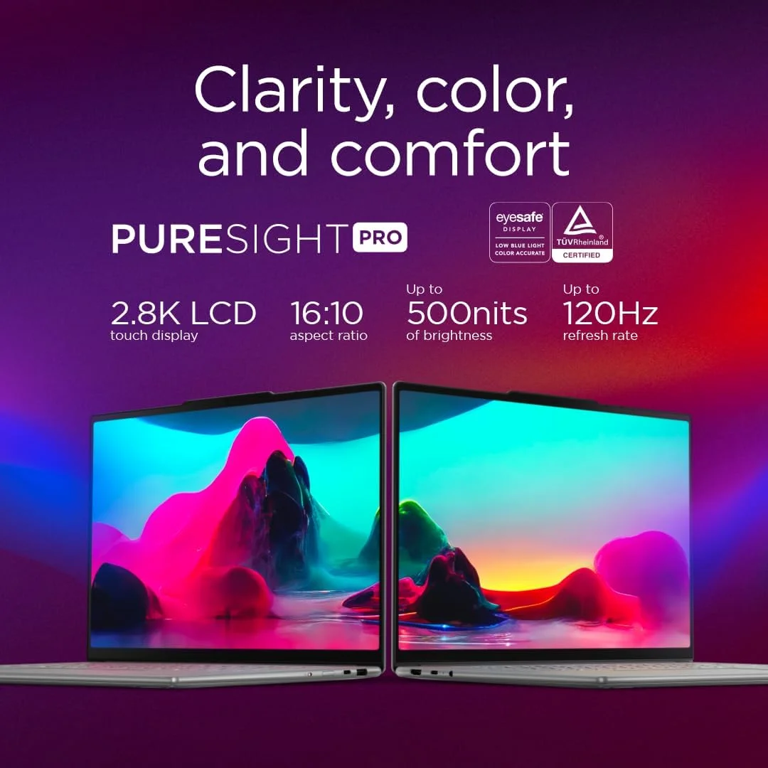 لنوو یوگا اسلیم 7 Aura Edition، CoPilot+ PC با تقویت هوش مصنوعی 47 TOPS، صفحه نمایش لمسی 15.3 اینچی 120 هرتز 2.8K، پردازنده Intel Core ultra 7 258V، رم 32 گیگابایتی، SSD 1 ترابایتی، گرافیک Intel Arc 140V، کیبورد با نور پس زمینه انگلیسی-عربی، خاکستری Luna - [83HM000XAX]