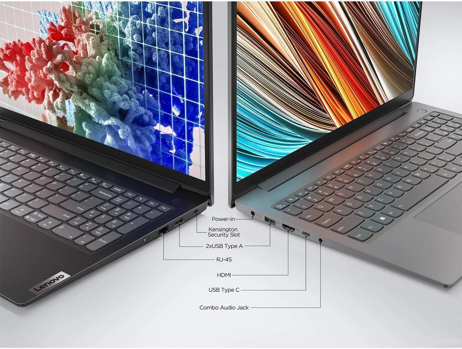 لپ تاپ Lenovo V15 G2، صفحه نمایش 15.6 اینچی FHD، پردازنده دو هسته ای اینتل، 32 گیگابایت رم، 1 ترابایت SSD، وب کم، HDMI، Wi-Fi، ویندوز 11 هوم، مشکی