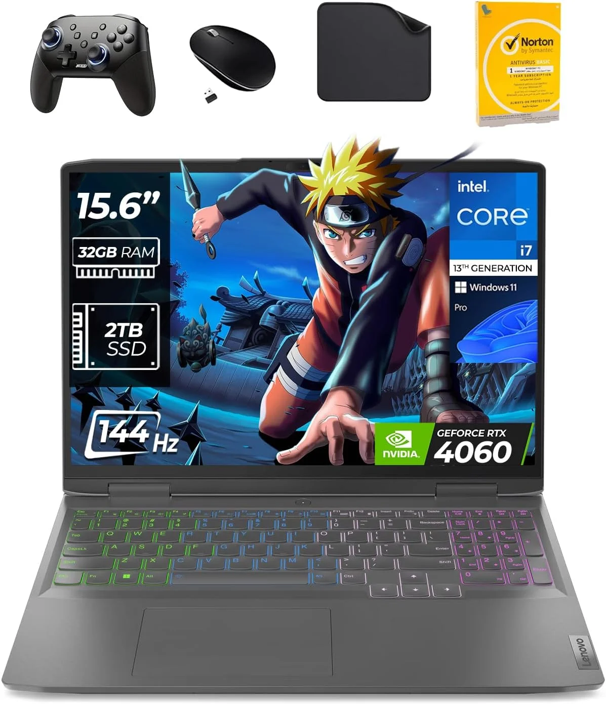 لپ تاپ گیمینگ لنوو LOQ (16IRH8) - نسل سیزدهم i7-13620H، 15.6 اینچ FHD، گرافیک GeForce RTX 4060 8GB، ویندوز 11 پرو، (شامل دسته بازی موج اول + ماوس + ماوس پد و آنتی ویروس) (32 گیگابایت رم | 2 ترابایت SSD)