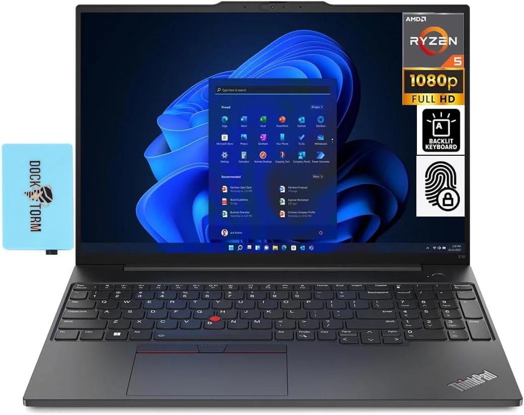 لپ تاپ تجاری لنوو Thinkpad E16 Gen 2 با صفحه نمایش 16.0 اینچی IPS WUXGA (AMD Ryzen 5 7535U، 16 گیگابایت DDR5، 512 گیگابایت PCIe SSD، کیبورد با نور پس زمینه، اثر انگشت، WiFi 6E، BT 5.3، Win 11 Pro) همراه با هاب DKZ