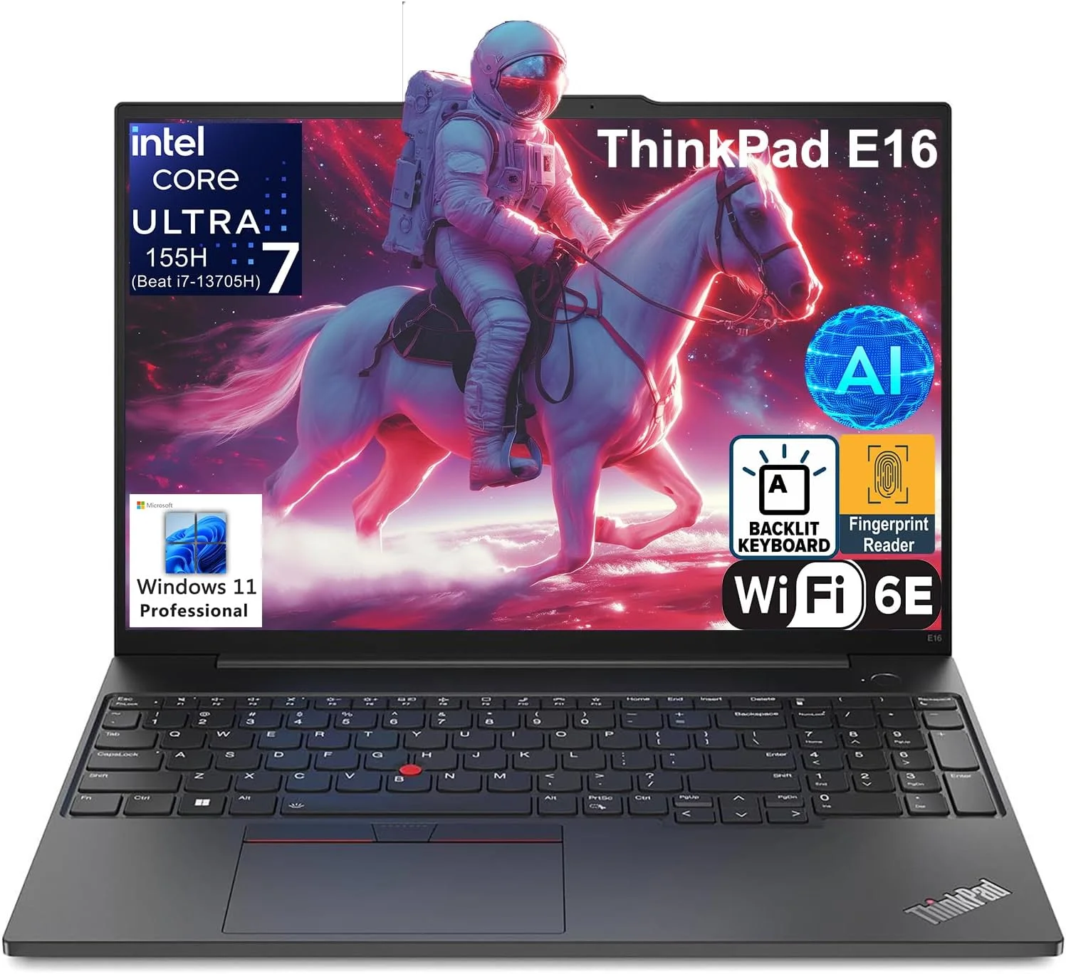 لپ تاپ تجاری هوش مصنوعی Lenovo ThinkPad E16 Gen 2 با صفحه نمایش 16 اینچی FHD+، پردازنده 16 هسته ای Intel Ultra 7 155H (بهتر از Ultra 7 255U)، گرافیک Arc، رم 32 گیگابایتی DDR5، حافظه SSD 1 ترابایتی PCIe، وای فای 6E، کیبورد با نور پس زمینه، FR، ویندوز 11 پرو، AZ-XUT