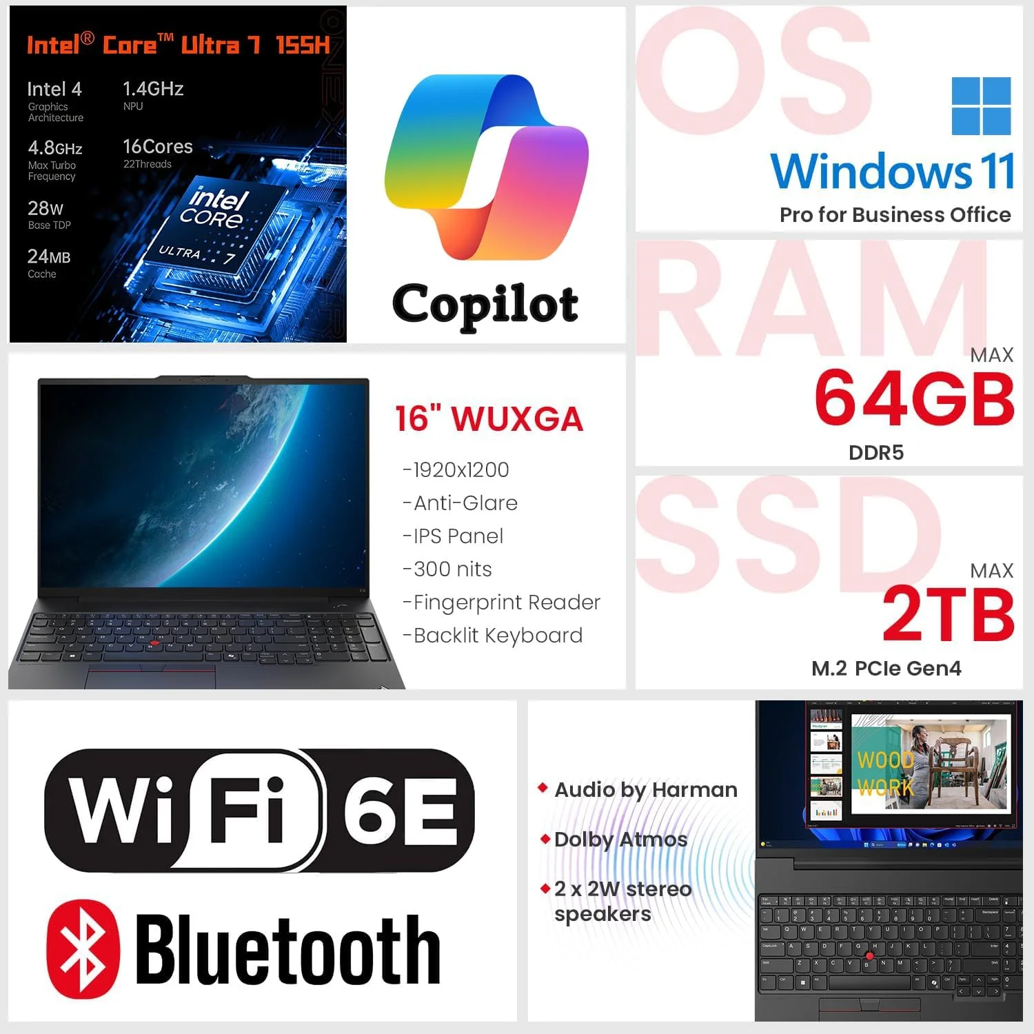 لپ تاپ هوش مصنوعی تجاری لنوو ThinkPad E16 Gen 3 (صفحه نمایش 16 اینچی FHD+ ضد انعکاس نور، پردازنده Intel Core Ultra 7 255H (بهتر از CORE 7-155H)، رم 64 گیگابایتی DDR5، حافظه SSD 2 ترابایتی) حسگر اثر انگشت، نور پس زمینه صفحه کلید، وب کم، ویندوز 11 پرو، مشکی