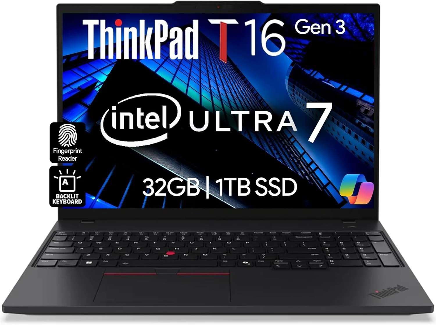 لپ تاپ تجاری لنوو ThinkPad T16 Gen 3 با صفحه نمایش 16 اینچی FHD+، پردازنده Intel Ultra 7-155U (بهتر از i7-1355U)، رم 32 گیگابایتی DDR5، حافظه SSD 1 ترابایتی، وب کم 5 مگاپیکسلی، WiFi 6E + BT، RJ-45، HDMI، ویندوز 11 پرو، هوش مصنوعی Copilot - مشکی