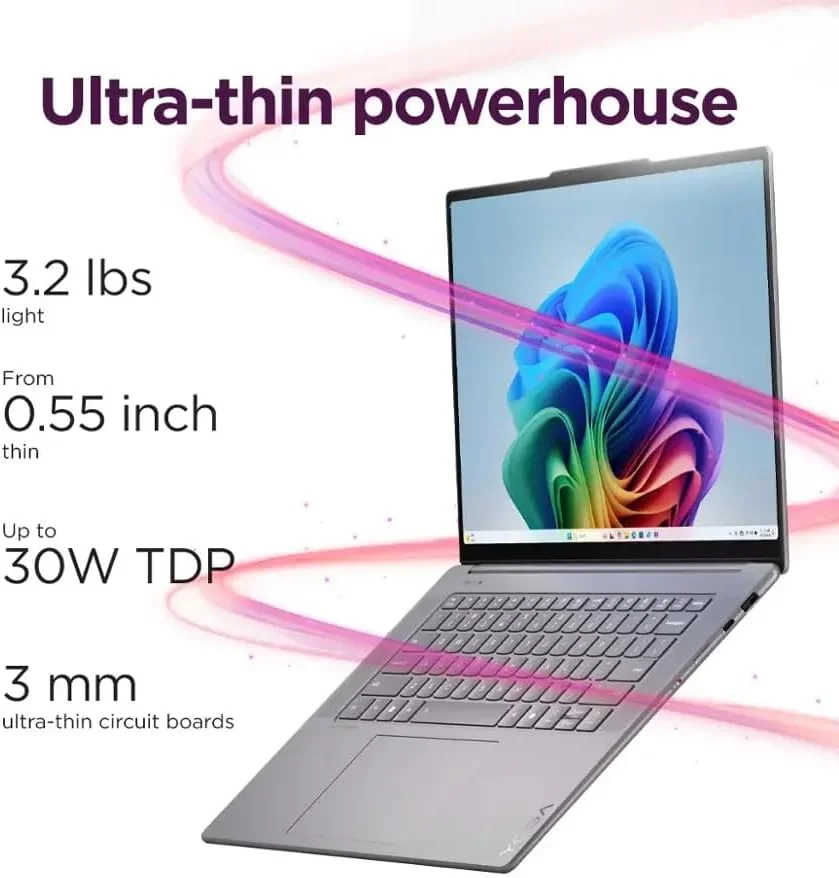 لپ تاپ لنوو یوگا اسلیم 7 با صفحه نمایش لمسی 15.3 اینچی 3K - پردازنده Intel Core Ultra 7، رم 32 گیگابایتی LPDDR5x، حافظه SSD 1 ترابایتی، گرافیک Intel Arc، کامپیوتر هوش مصنوعی Copilot+، ویندوز 11 - خاکستری لونا