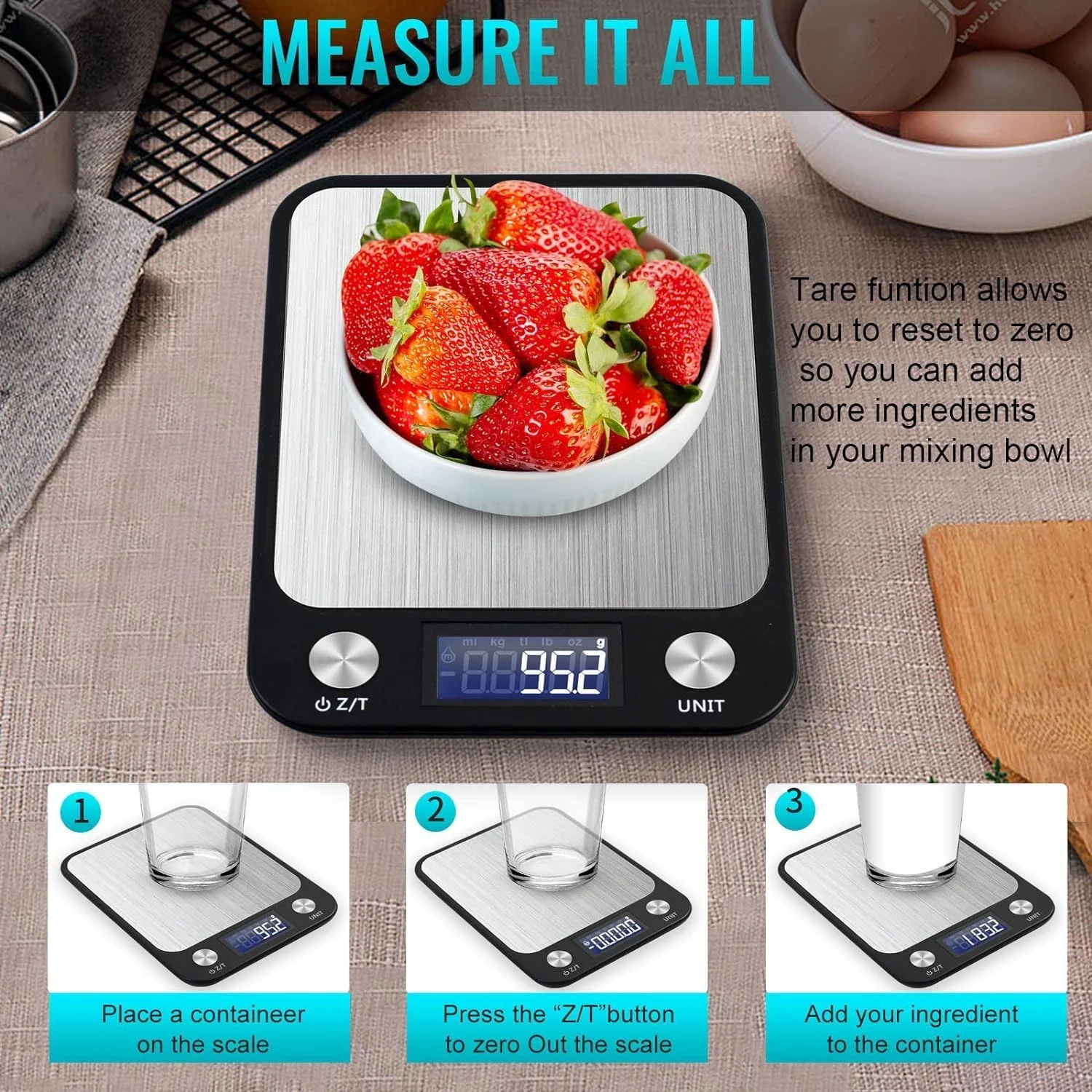 ترازوی آشپزخانه دیجیتال SKY-TOUCH، ترازوی غذای چند منظوره با صفحه نمایش LCD پلت فرم استیل ضد زنگ، فوق العاده باریک، عملکرد تارا، ترازوی غذای با دقت بالا (شامل باتری) ترازوی آشپزخانه دیجیتال SKY-TOUCH، ترازوی غذای چند منظوره با صفحه نمایش LCD پلت فرم استیل ضد زنگ، فوق العاده باریک، عملکرد تارا، ترازوی غذای با دقت بالا (شامل باتری)