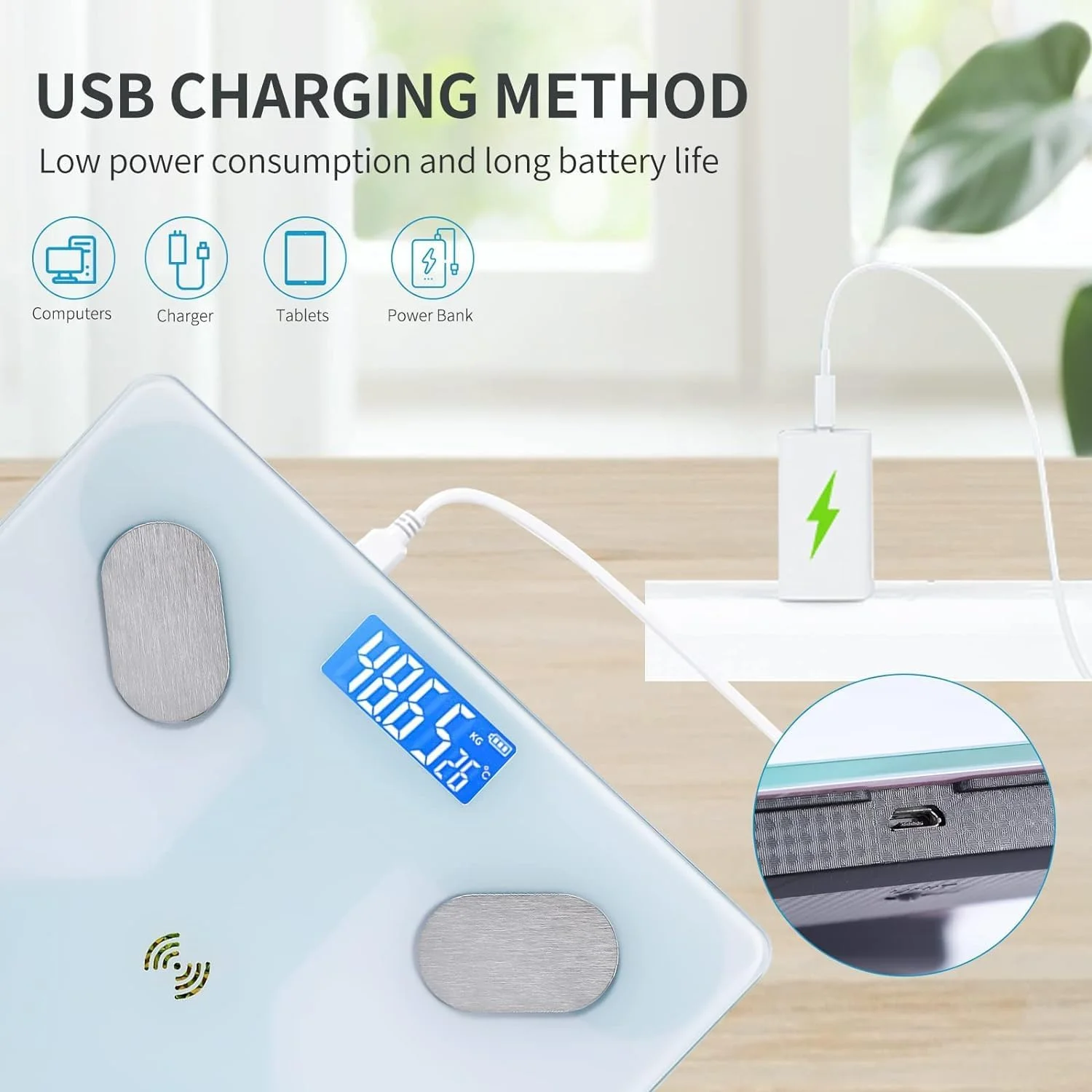 ترازو دیجیتال SKY-TOUCH، ترازو چربی بدن بلوتوثی، نمایشگر LED و روشن شدن با قدم گذاشتن، آنالیزور سلامت و ترکیب بدن، با شارژ USB، 26x260x2 سانتی متر، سفید ترازو دیجیتال SKY-TOUCH، ترازو چربی بدن بلوتوثی، نمایشگر LED و روشن شدن با قدم گذاشتن، آنالیزور سلامت و ترکیب بدن، با شارژ USB، 26x260x2 سانتی متر، سفید