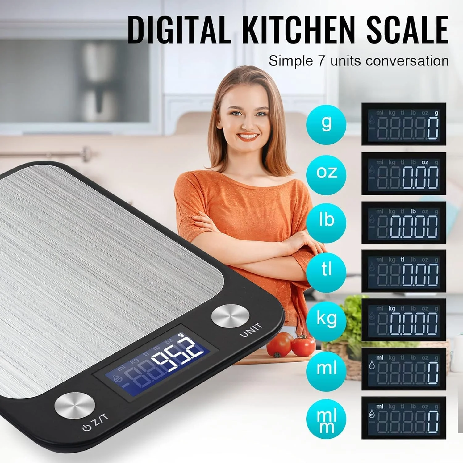 ترازوی آشپزخانه دیجیتال SKY-TOUCH، ترازوی غذای چند منظوره با صفحه نمایش LCD پلت فرم استیل ضد زنگ، فوق العاده باریک، عملکرد تارا، ترازوی غذای با دقت بالا (شامل باتری) ترازوی آشپزخانه دیجیتال SKY-TOUCH، ترازوی غذای چند منظوره با صفحه نمایش LCD پلت فرم استیل ضد زنگ، فوق العاده باریک، عملکرد تارا، ترازوی غذای با دقت بالا (شامل باتری)