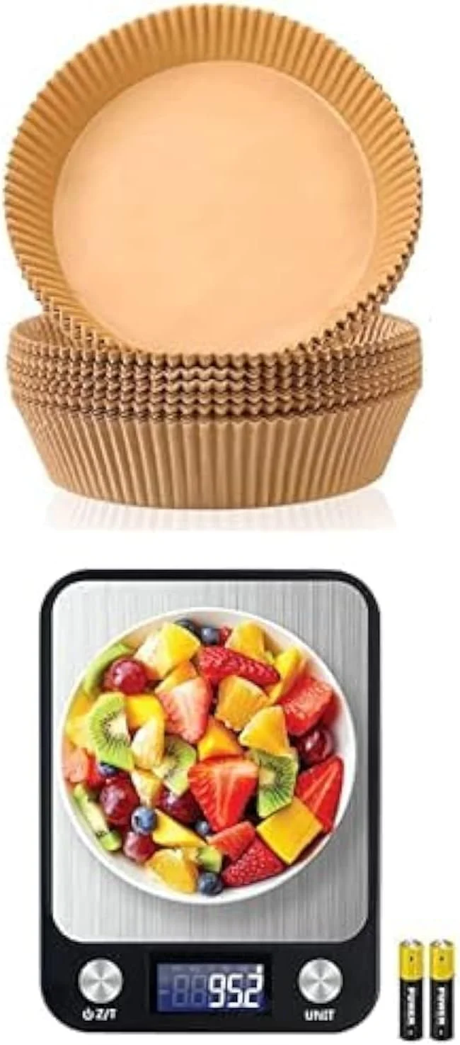SKY-TOUCH 100pcs Air Fryer Disposable Paper Brown + Digital Kitchen Scale Multifunction Food Scale
