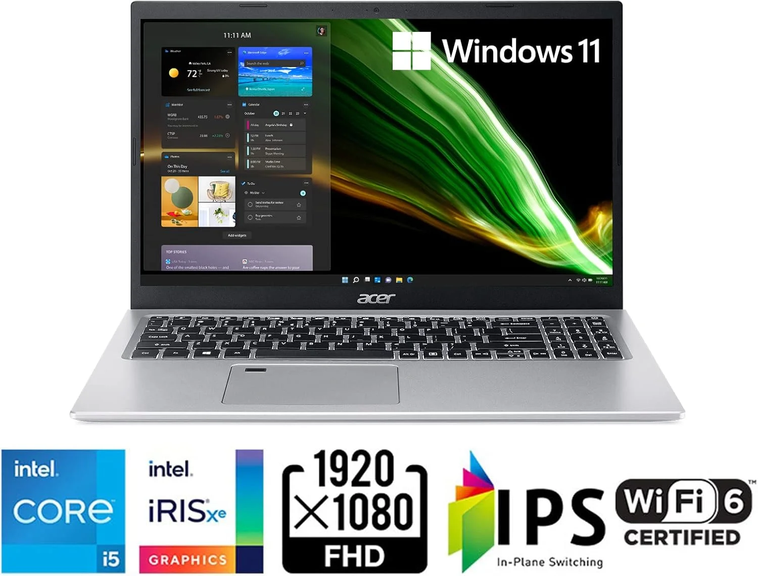 لپ تاپ Acer Aspire 5 A515-56-53S3 | صفحه نمایش 15.6 اینچی Full HD IPS | پردازنده نسل 11 اینتل Core i5-1135G7 | گرافیک Intel Iris Xe | 8 گیگابایت DDR4 | 256 گیگابایت SSD | WiFi 6 | حسگر اثر انگشت | کیبورد با نور پس زمینه | ویندوز 11