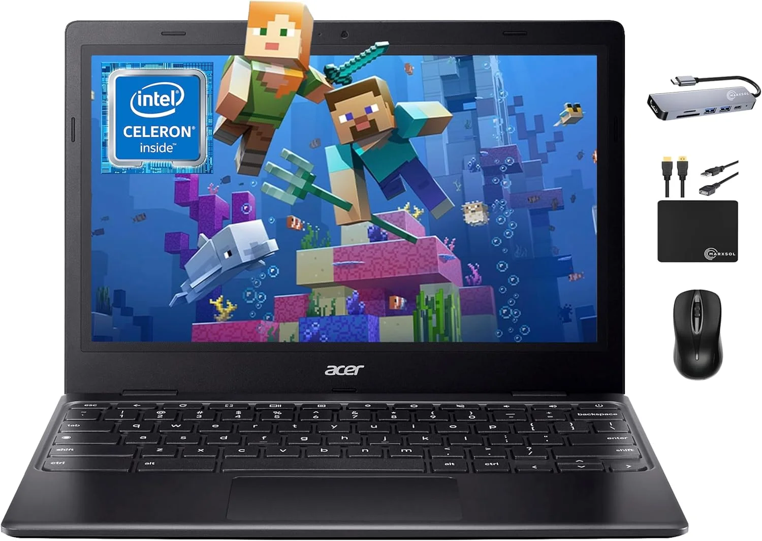 لپ تاپ کروم بوک Acer 311 برای کسب و کار دانشجویی 2025، پردازنده دو هسته ای Intel N4500، صفحه نمایش 11.6 اینچی HD، رم 4 گیگابایتی، 192 گیگابایت (64 گیگابایت eMMC + کارت 128 گیگابایتی)، وب کم WiFi، باتری بادوام، سیستم عامل Chrome + لوازم جانبی Marxsol