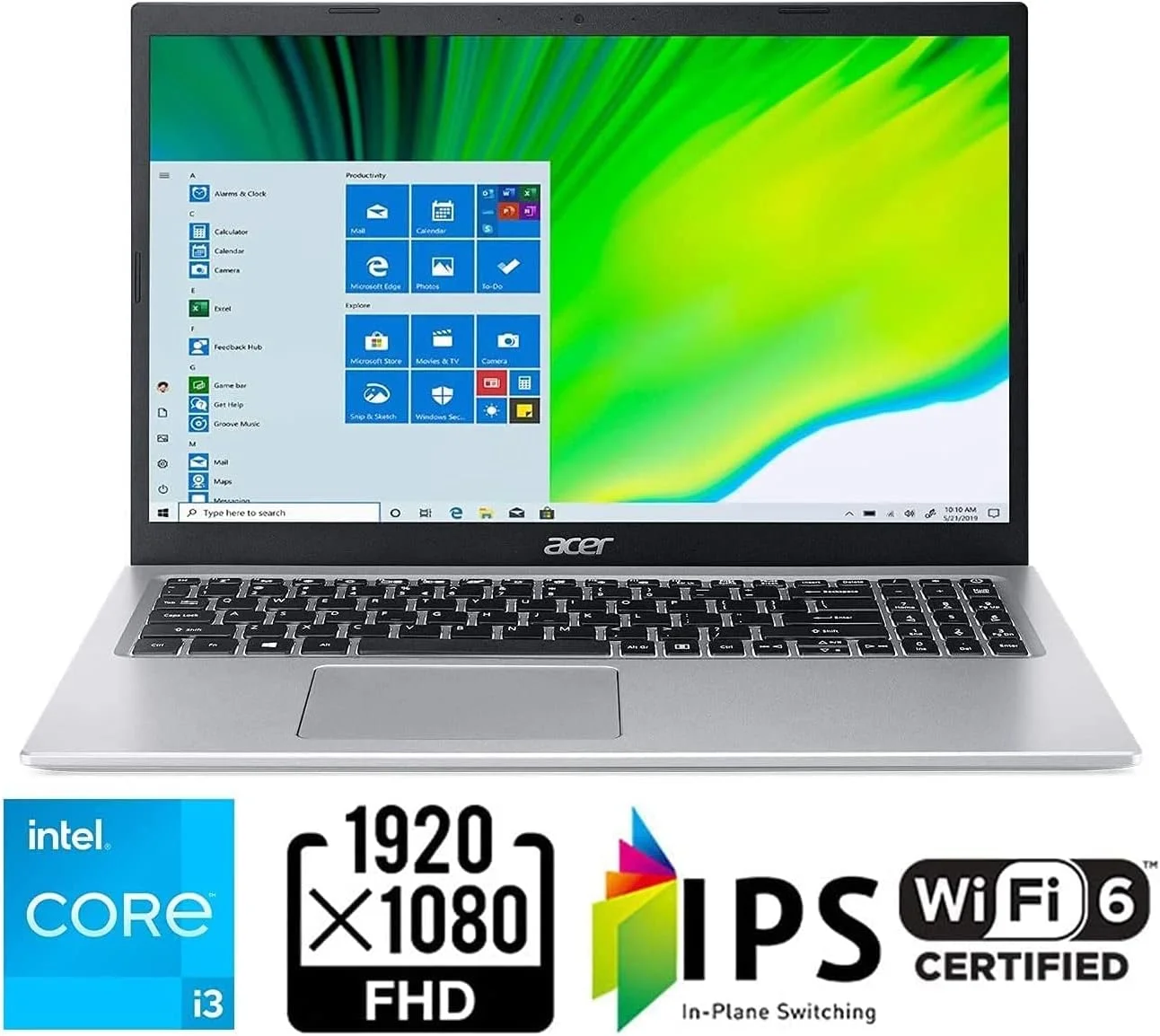 لپ تاپ باریک Acer Aspire 5 مدل 2021، صفحه نمایش 15.6 اینچی FHD BuleLightShield، پردازنده نسل 11 اینتل Core i3-1115G4، ویندوز 10 H (حالت S)، WiFi 6، Type-C، 3 در 1 (8 گیگابایت رم | 512 گیگابایت PCIe SSD)