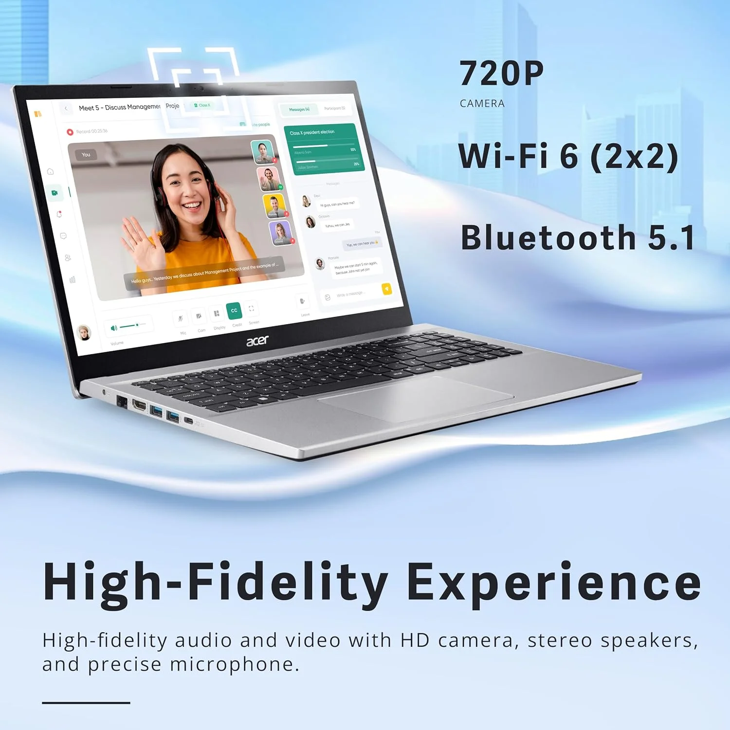 لپ تاپ Acer Aspire 3، صفحه نمایش 15.6 اینچی FHD، رم 40 گیگابایتی، حافظه 1.16 ترابایتی (1 ترابایت SSD و ست داکینگ استیشن 160 گیگابایتی)، AMD Ryzen 7 5700U، گرافیک AMD Radeon، نقره ای، ویندوز 11 پرو، صفحه کلید عددی، دوربین جلو، WiFi 6
