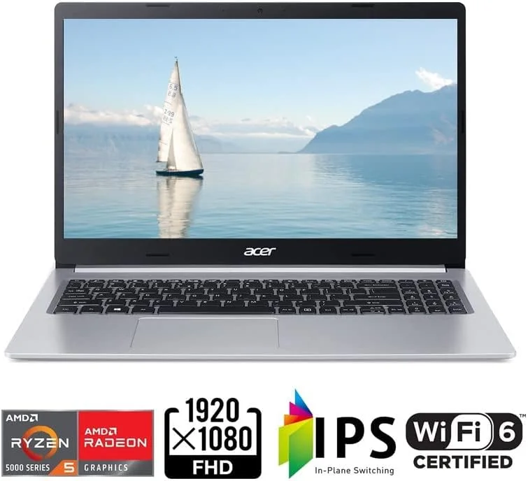 لپ تاپ باریک ایسر Aspire 5 مدل 2022، صفحه نمایش 15.6 اینچی Full HD، پردازنده AMD Ryzen 5 5500U شش هسته ای، گرافیک AMD Radeon، WiFi 6، صفحه کلید با نور پس زمینه، ویندوز 11 هوم (24 گیگابایت رم 1 ترابایت SSD) لپ تاپ باریک ایسر Aspire 5 مدل 2022، صفحه نمایش 15.6 اینچی Full HD، پردازنده AMD Ryzen 5 5500U شش هسته ای، گرافیک AMD Radeon، WiFi 6، صفحه کلید با نور پس زمینه، ویندوز 11 هوم (24 گیگابایت رم 1 ترابایت SSD)