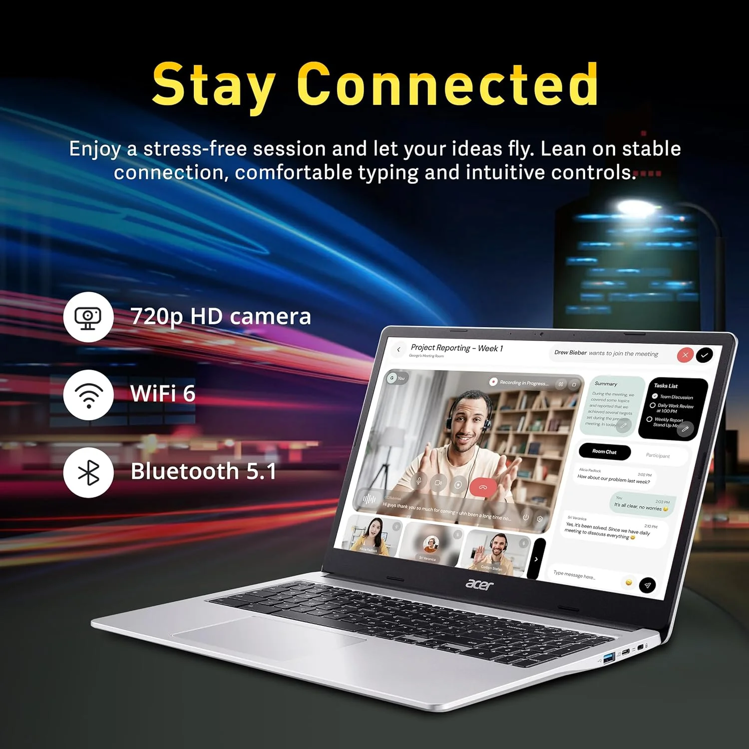 لپ تاپ Acer Chromebook 315، صفحه نمایش 15.6 اینچی HD، پردازنده Intel Pentium N6000، رم 4 گیگابایتی LPDDR4X، حافظه 288 گیگابایتی (128 گیگابایت eMMC + 160 گیگابایت داک استیشن)، صفحه کلید Num Pad، Wi-Fi 6، عمر باتری طولانی، سیستم عامل Chrome، نقره ای