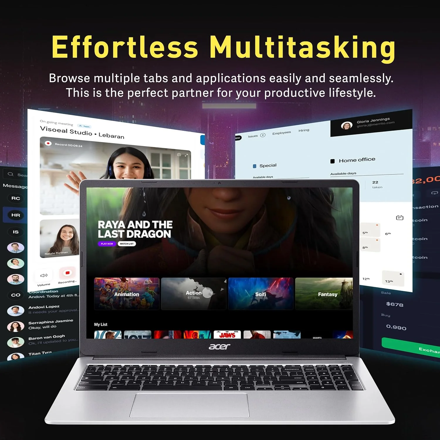 لپ تاپ Acer Chromebook 315، صفحه نمایش 15.6 اینچی HD، پردازنده Intel Pentium N6000، رم 4 گیگابایتی LPDDR4X، حافظه 288 گیگابایتی (128 گیگابایت eMMC + 160 گیگابایت داک استیشن)، صفحه کلید Num Pad، Wi-Fi 6، عمر باتری طولانی، سیستم عامل Chrome، نقره ای