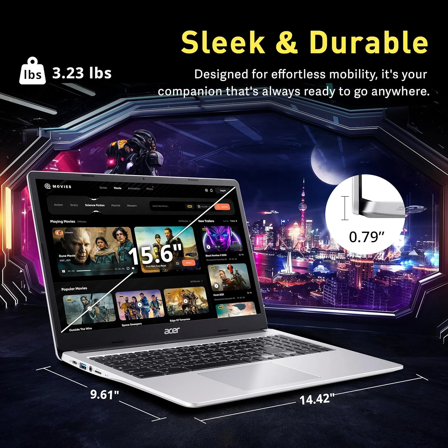 لپ تاپ Acer Chromebook 315، صفحه نمایش 15.6 اینچی HD ضد تابش نور، پردازنده Intel Pentium N6000، رم 4 گیگابایتی LPDDR4X، حافظه 288 گیگابایتی (128 گیگابایت eMMC + 160 گیگابایت داک استیشن)، گرافیک UHD، صفحه کلید عددی، Wi-Fi 6، سیستم عامل Chrome، نقره ای