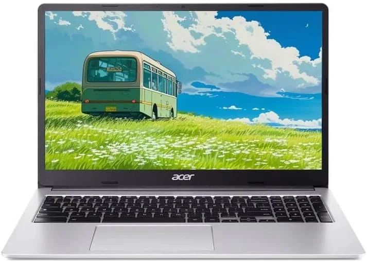 لپ تاپ Acer Chromebook 315، صفحه نمایش 15.6 اینچی FHD، پردازنده Intel Celeron N4500، رم 4 گیگابایتی، حافظه eMMC 64 گیگابایتی، وب کم، سیستم عامل Chrome، نقره ای خالص، شامل آستین محافظ، کارت SD 64 گیگابایتی TWE