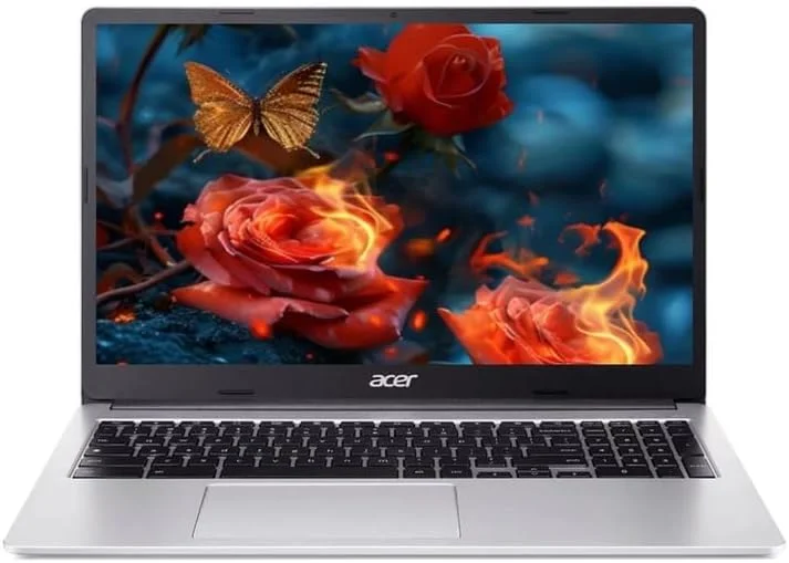 لپ تاپ Acer Chromebook 315، صفحه نمایش 15.6 اینچی FHD، پردازنده Intel Celeron N4500، رم 4 گیگابایتی، حافظه eMMC 64 گیگابایتی، وب کم، سیستم عامل Chrome، نقره ای خالص، شامل آستین محافظ، کارت SD 64 گیگابایتی TWE