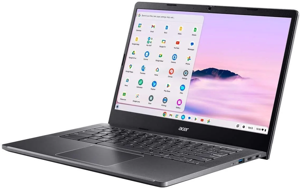 لپ تاپ Acer Chromebook Plus 514 با هوش مصنوعی گوگل، پردازنده 8 هسته ای Intel i3-N305، رم 8 گیگابایتی LPDDR5، حافظه SSD 512 گیگابایتی، فلش درایو USB C 32 گیگابایتی، صفحه نمایش لمسی 14 اینچی FHD IPS، Wi-Fi 6E، وب کم 1080P، سیستم عامل Chrome و ماوس ثبت اختراع شده