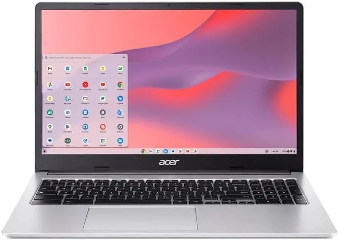 لپ تاپ Acer Chromebook 315، صفحه نمایش 15.6 اینچی FHD، پردازنده Intel Celeron N4500، رم 4 گیگابایتی، حافظه eMMC 64 گیگابایتی، وب کم، سیستم عامل Chrome، نقره ای خالص، شامل آستین محافظ، کارت SD 64 گیگابایتی TWE