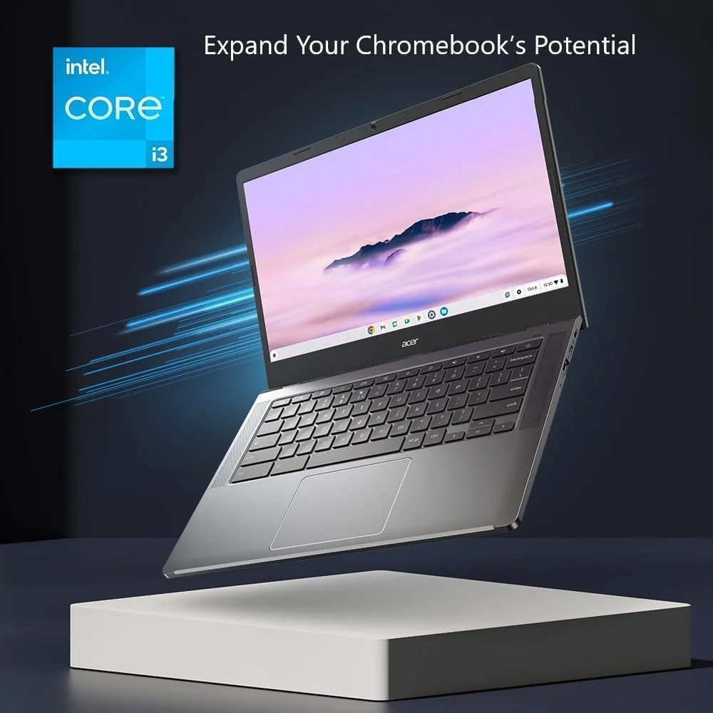 لپ تاپ لمسی Acer Chromebook Plus 514، پردازنده 8 هسته ای Intel i3-N305، رم 8 گیگابایتی LPDDR5، حافظه SSD 512 گیگابایتی، لپ تاپ تجاری 14 اینچی FHD، Wi-Fi 6E، وب کم 1080P، کارت خوان SD، Chrome OS + لوازم جانبی طراحی شده