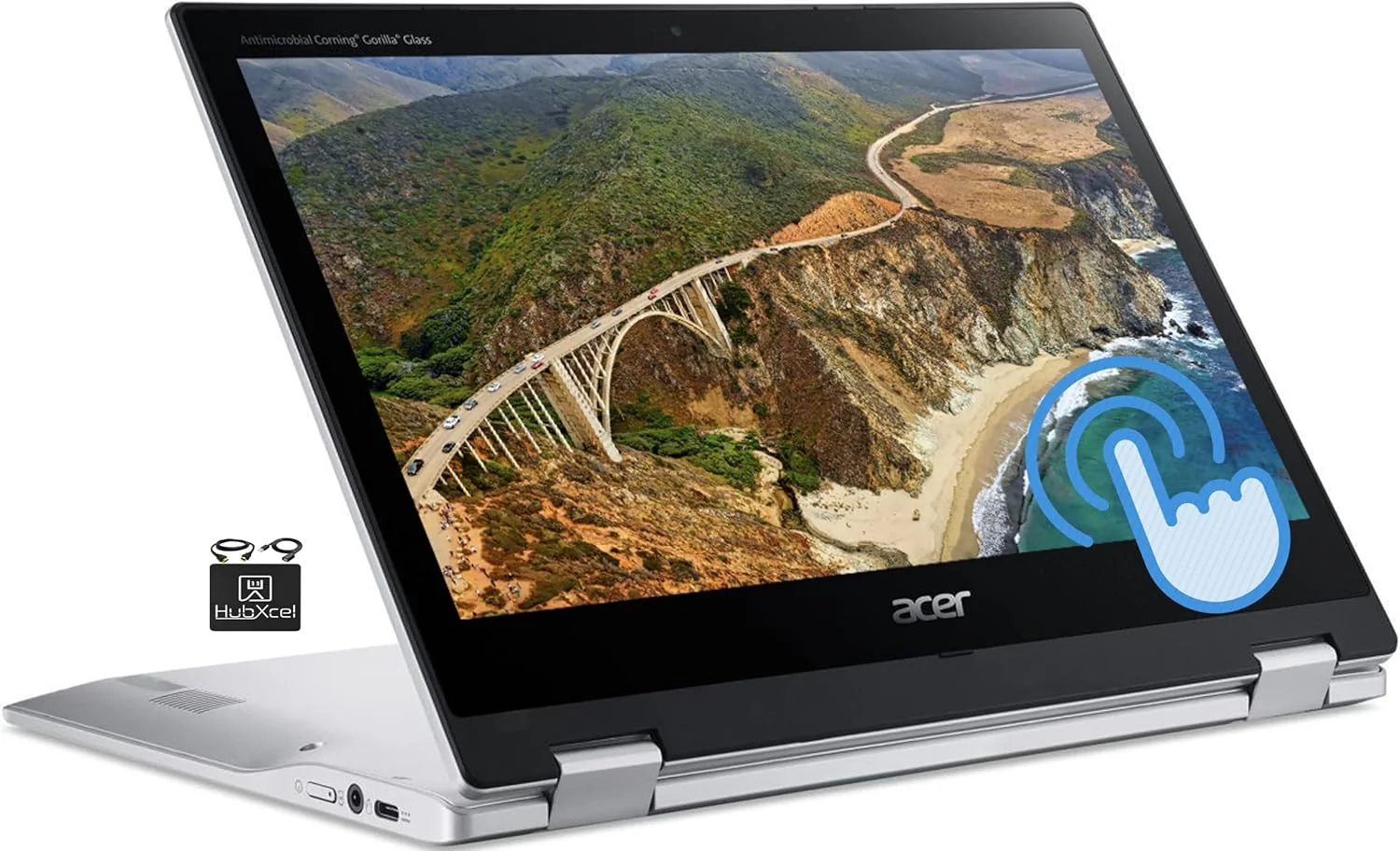 لپ تاپ کروم بوک جدید Acer Spin X360 2-in-1 Convertible مدل 2022، مناسب برای دانش آموزان و کسب و کار، صفحه نمایش لمسی 11.6 اینچی HD IPS، پردازنده 8 هسته ای MediaTek MT8183C، رم 4 گیگابایتی، حافظه eMMC 32 گیگابایتی، Wi-Fi 5، وب کم، Chrome OS + کابل Hubxcel