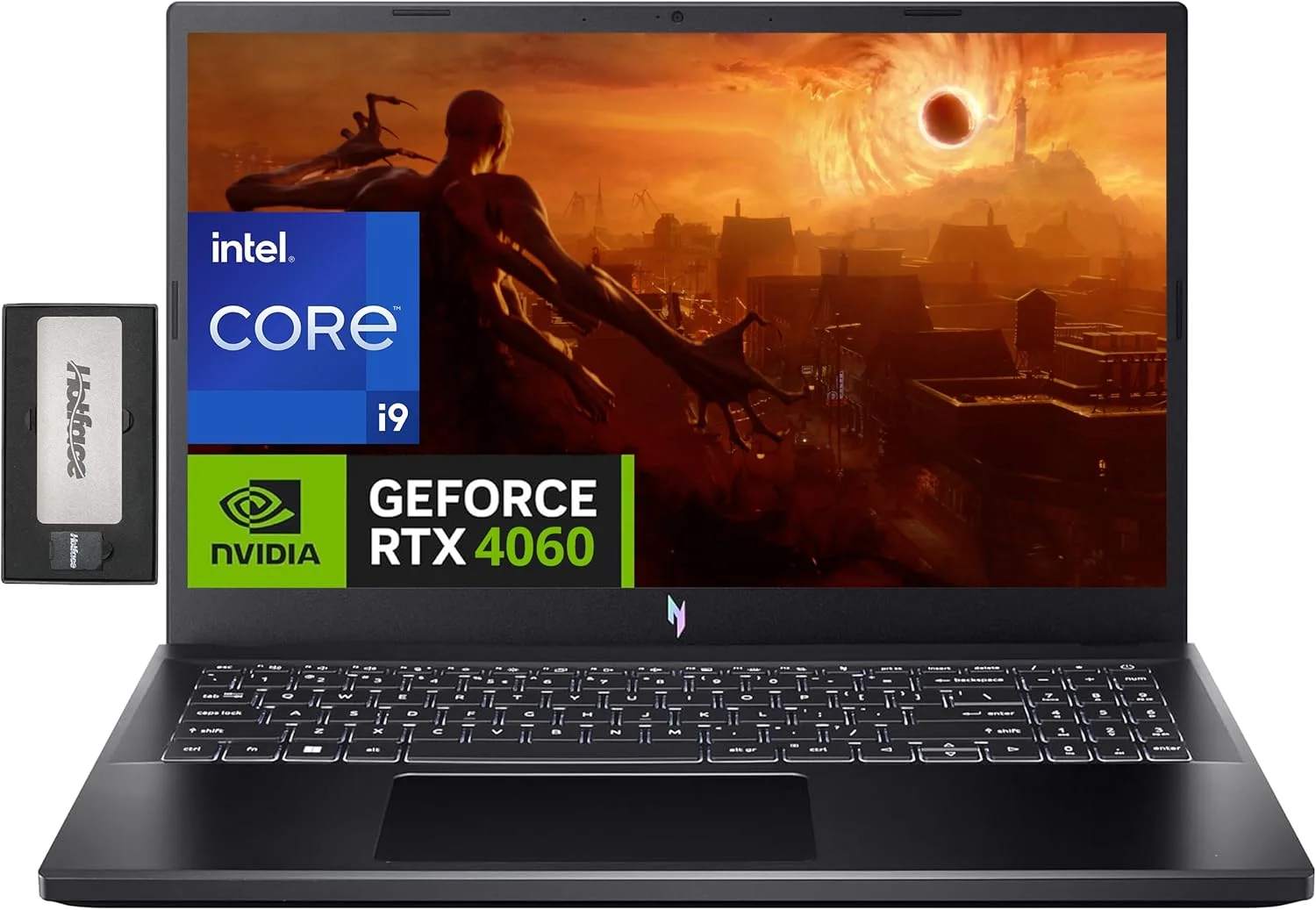 لپ تاپ گیمینگ Acer Nitro V 15 با صفحه نمایش 15.6 اینچی FHD IPS 144Hz، پردازنده Intel i9-13900H، رم 32 گیگابایتی DDR5، حافظه SSD 1 ترابایتی، کارت گرافیک GeForce RTX 4060 8GB GDDR6، کیبورد با نور پس زمینه، Wi-Fi 6، ویندوز 11 پرو، مشکی، به همراه داک استیشن 256 گیگابایتی