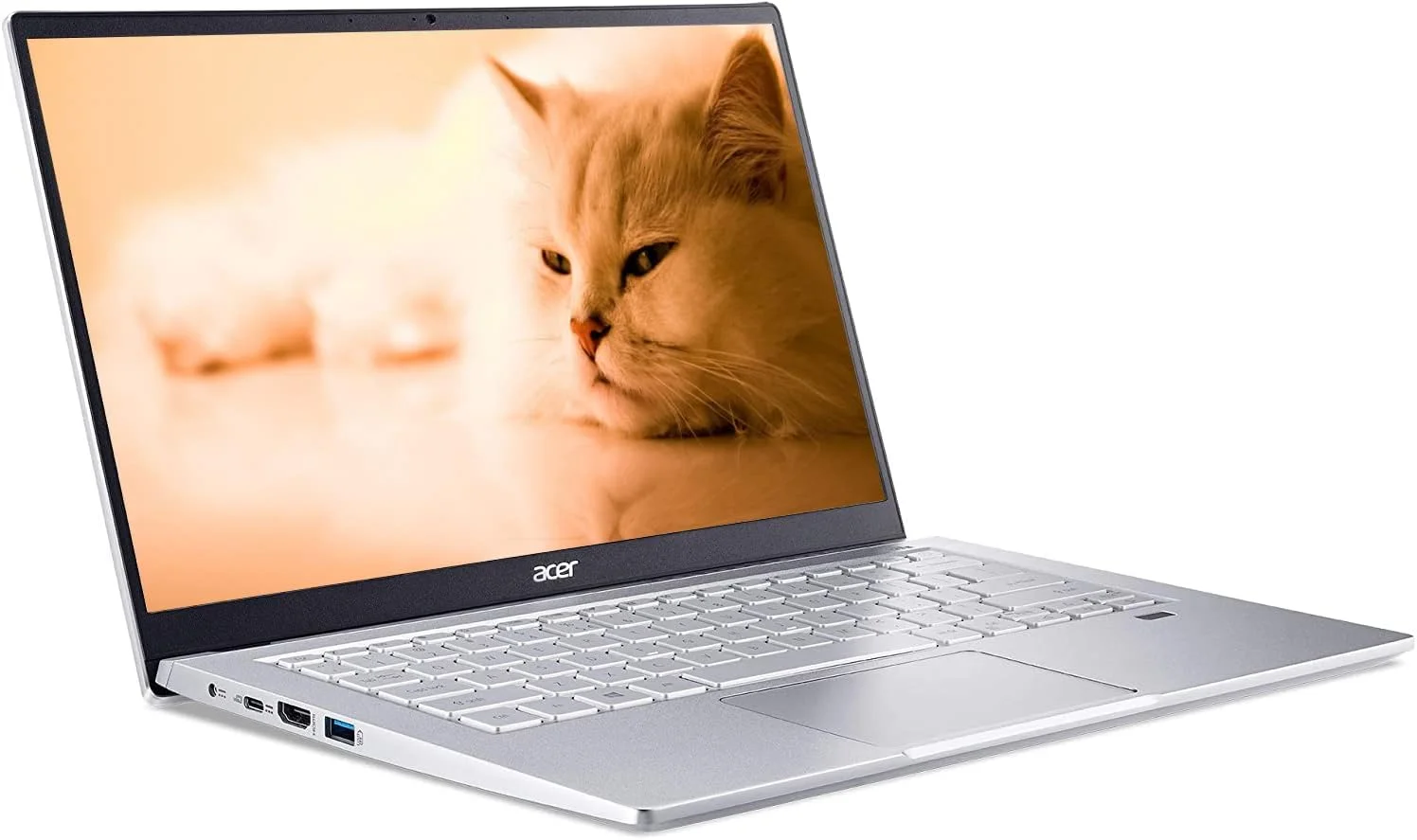 لپ تاپ سبک و باریک Acer Swift 3 14" FHD مدل 2022، پردازنده AMD Ryzen 7 5700U هشت هسته ای، 8 گیگابایت رم، 1 ترابایت NVMe SSD، صفحه نمایش 100% sRGB، WiFi 6، کیبورد با نور پس زمینه، حسگر اثر انگشت، HDMI، USB A&C
