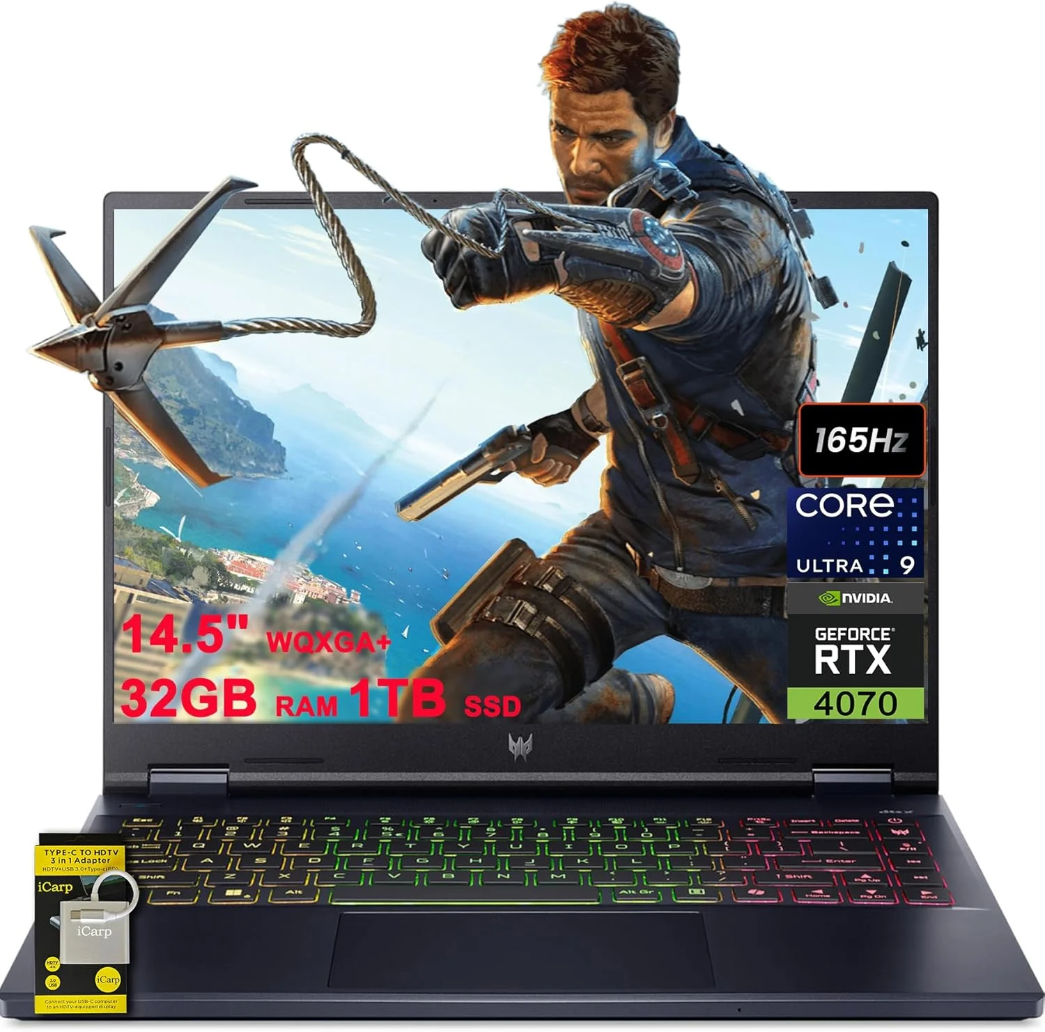 لپ تاپ گیمینگ ایسر Predator Helios Neo 14 مجهز به هوش مصنوعی، صفحه نمایش 14.5 اینچی WQXGA+ (3072x1920) 165Hz (400nits G-SYNC)، پردازنده 16 هسته ای Intel Ultra 9 185H، رم 32 گیگابایتی، حافظه SSD 1 ترابایتی، کارت گرافیک GeForce RTX 4070، نور پس زمینه RGB، ویندوز 11 به همراه لوازم جانبی ICP