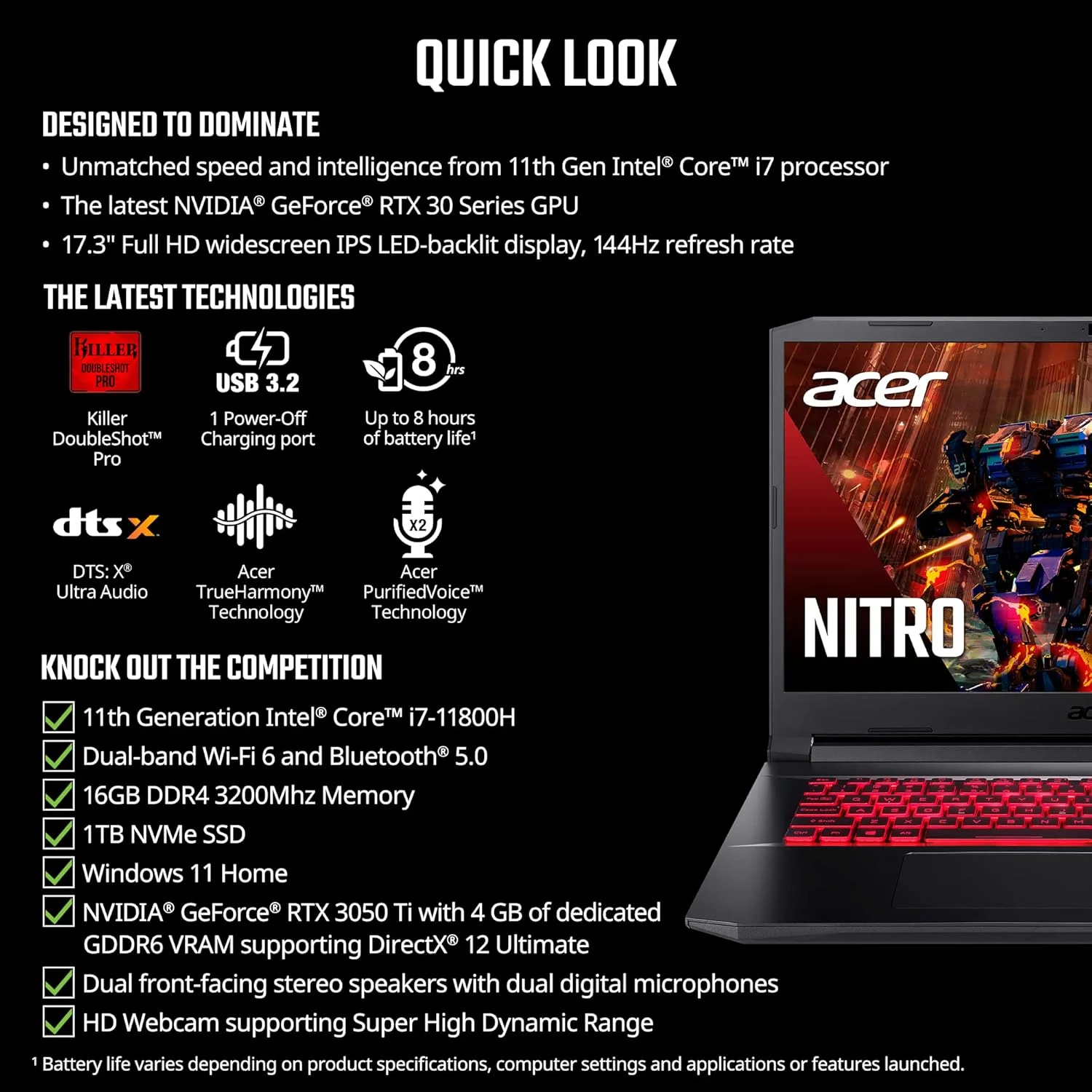 لپ تاپ گیمینگ Acer Nitro 5 AN517-54-79L1 | پردازنده Intel Core i7-11800H | کارت گرافیک NVIDIA GeForce RTX 3050Ti | صفحه نمایش 17.3 اینچی FHD 144Hz IPS | رم 16 گیگابایتی DDR4 | حافظه SSD NVMe 1 ترابایتی | Killer Wi-Fi 6 | کیبورد با نور پس زمینه | ویندوز 11 لپ تاپ گیمینگ Acer Nitro 5 AN517-54-79L1 | پردازنده Intel Core i7-11800H | کارت گرافیک NVIDIA GeForce RTX 3050Ti | صفحه نمایش 17.3 اینچی FHD 144Hz IPS | رم 16 گیگابایتی DDR4 | حافظه SSD NVMe 1 ترابایتی | Killer Wi-Fi 6 | کیبورد با نور پس زمینه | ویندوز 11