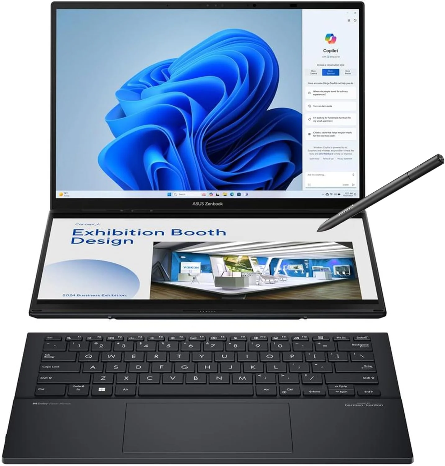لپ تاپ ASUS Zenbook DUO، دارای دو نمایشگر لمسی 14 اینچی OLED 3K 120 هرتز، Evo، پردازنده Intel Core Ultra 9 285H، گرافیک Intel Arc، رم 32 گیگابایتی، SSD 1 ترابایتی، ویندوز 11، UX8406CA-PS99T