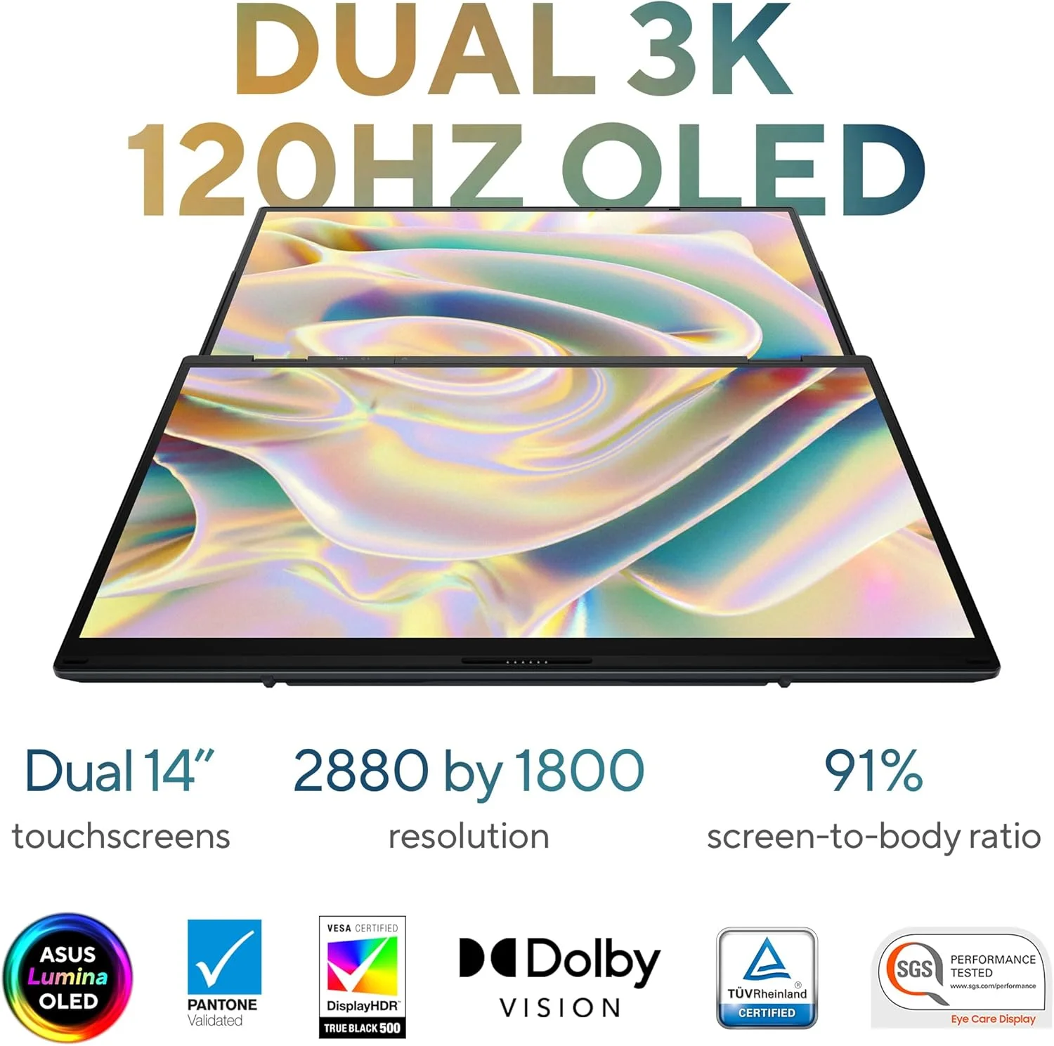 لپ تاپ ASUS Zenbook DUO، دارای دو نمایشگر لمسی 14 اینچی OLED 3K 120 هرتز، Evo، پردازنده Intel Core Ultra 9 285H، گرافیک Intel Arc، رم 32 گیگابایتی، SSD 1 ترابایتی، ویندوز 11، UX8406CA-PS99T