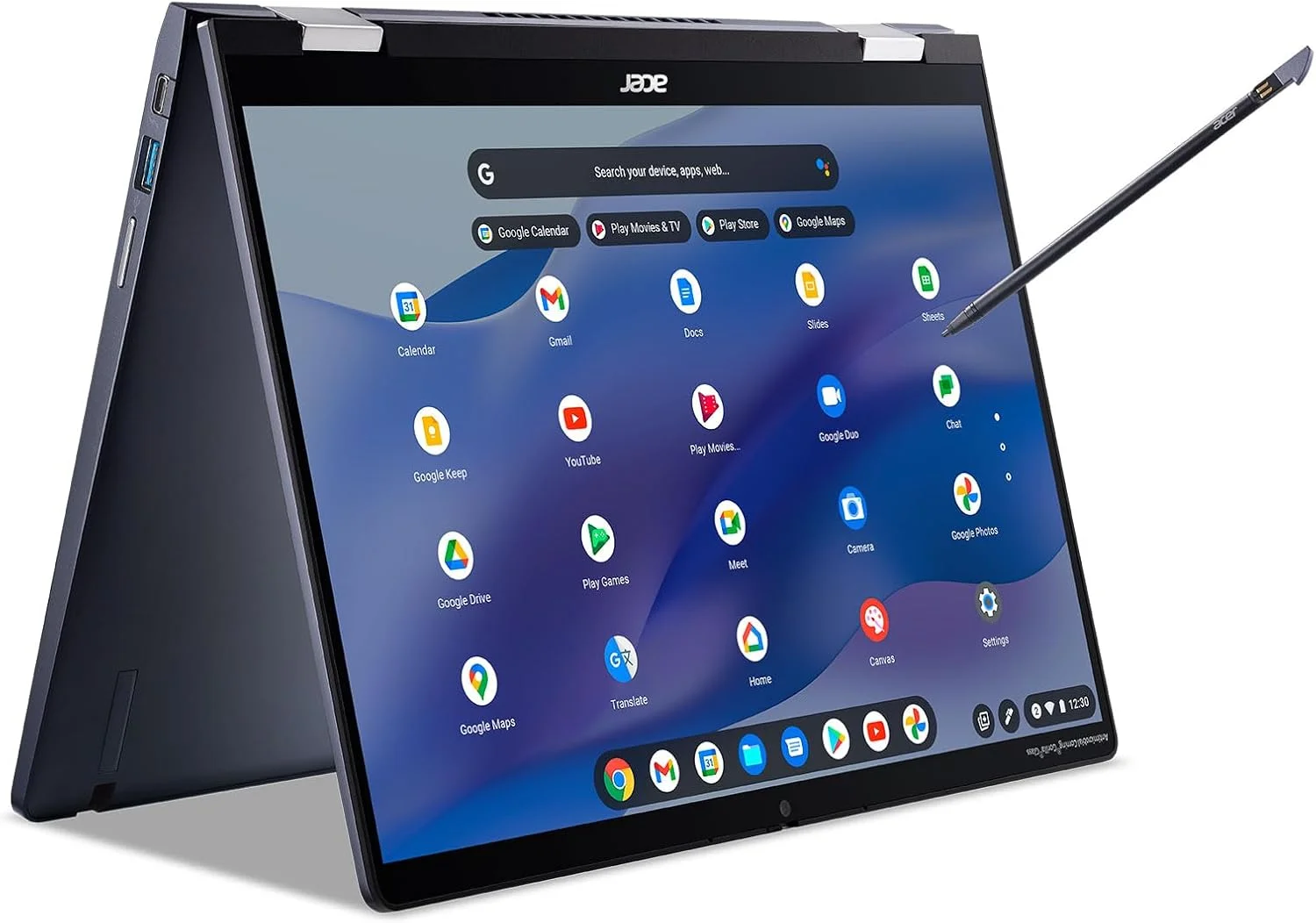 لپ تاپ Acer Chromebook Spin 714 CP714-1WN-53M9 Intel Evo Intel Core i5-1235U صفحه نمایش لمسی 14 اینچی 1920x1200 IPS رم 8 گیگابایت LPDDR4X حافظه 256 گیگابایت SSD Wi-Fi 6E وب کم FHD MIPI کیبورد با نور پس زمینه سیستم عامل Chrome