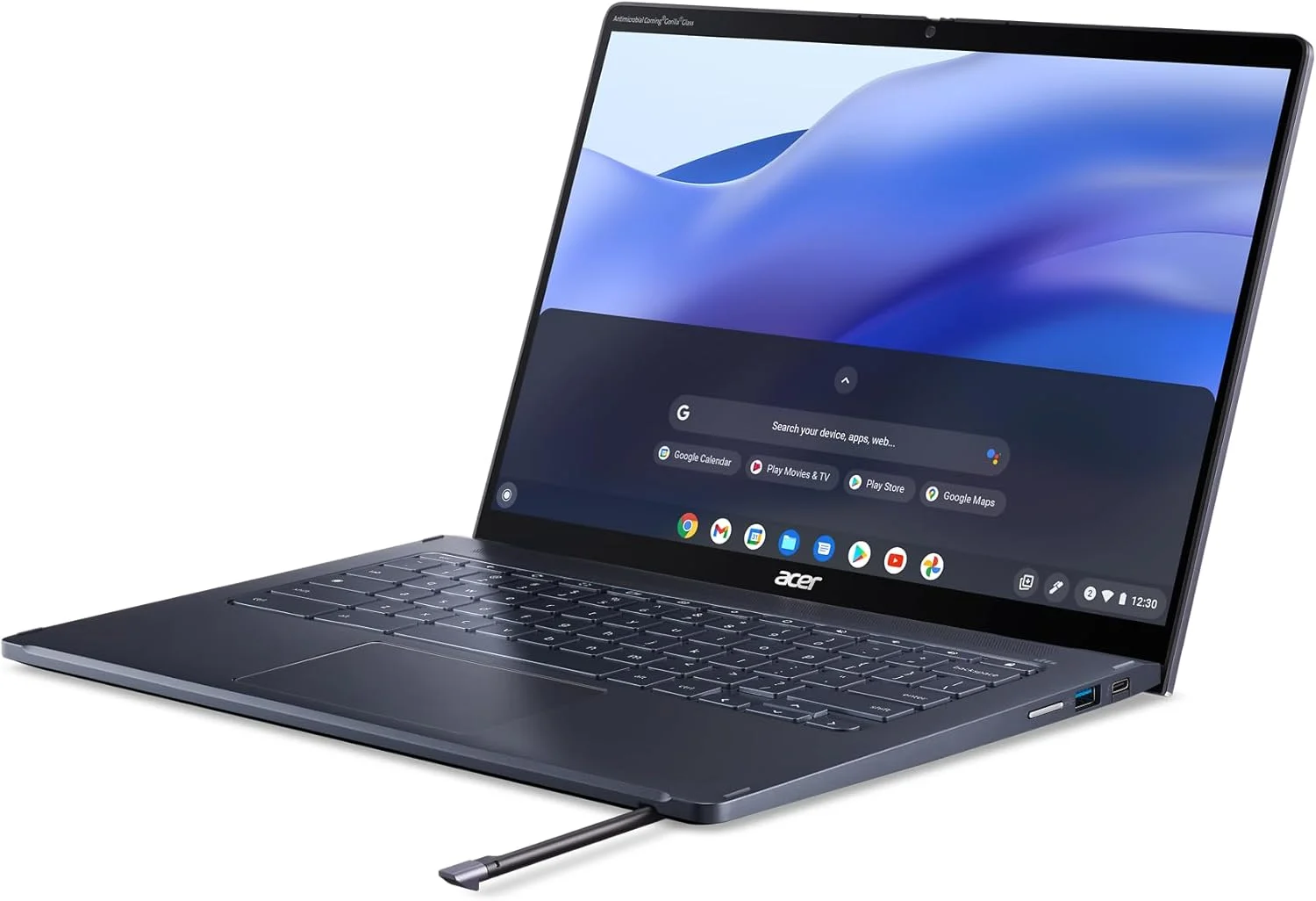 لپ تاپ Acer Chromebook Spin 714 CP714-1WN-53M9 Intel Evo Intel Core i5-1235U صفحه نمایش لمسی 14 اینچی 1920x1200 IPS رم 8 گیگابایت LPDDR4X حافظه 256 گیگابایت SSD Wi-Fi 6E وب کم FHD MIPI کیبورد با نور پس زمینه سیستم عامل Chrome