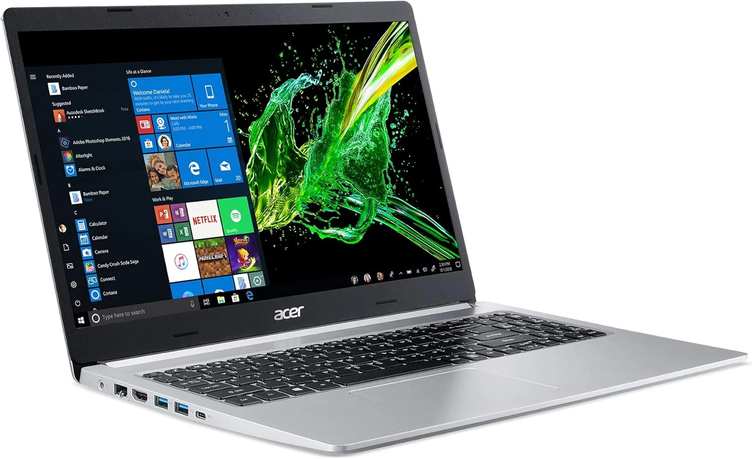 لپ تاپ باریک Acer Aspire 5، صفحه نمایش 15.6 اینچی Full HD IPS، پردازنده نسل هشتم Intel Core i3-8145U، رم 4 گیگابایتی DDR4، حافظه SSD 128 گیگابایتی PCIe NVMe، کیبورد با نور پس زمینه، ویندوز 10 در حالت S، A515-54-30Bq