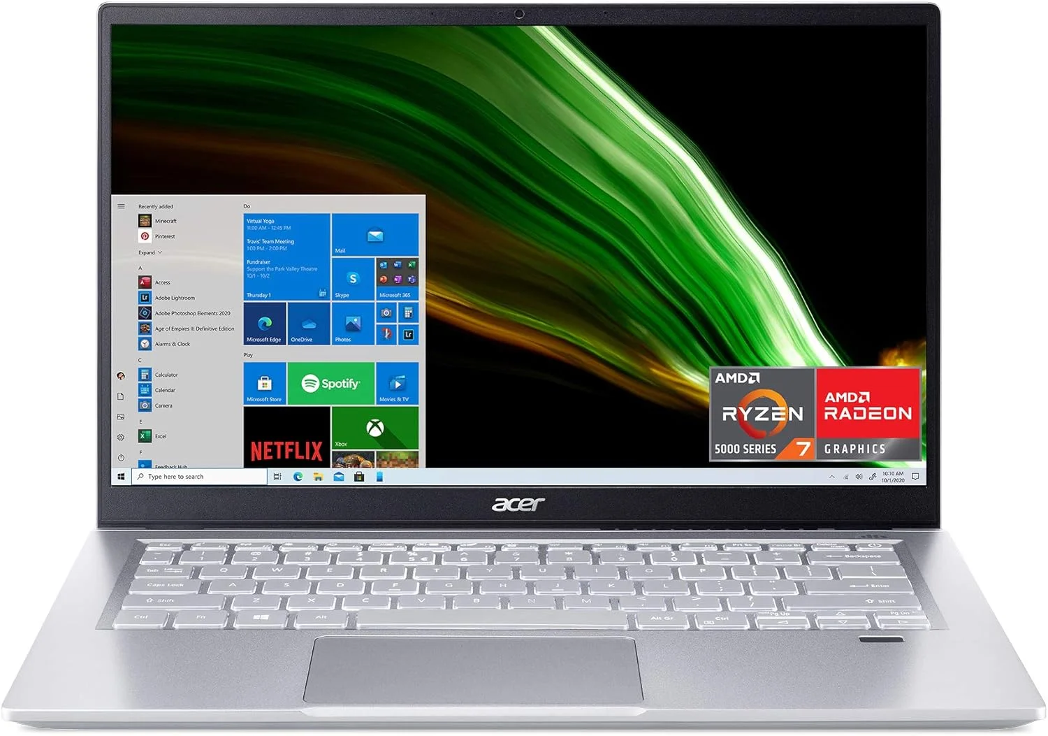 لپ تاپ سبک و باریک Acer Swift 3 | نمایشگر 14 اینچی Full HD IPS 100% sRGB | پردازنده هشت هسته ای AMD Ryzen 7 5700U | 8 گیگابایت LPDDR4X | 512 گیگابایت NVMe SSD | WiFi 6 | صفحه کلید با نور پس زمینه | FPR | آمازون الکسا | SF314-43-R2YY