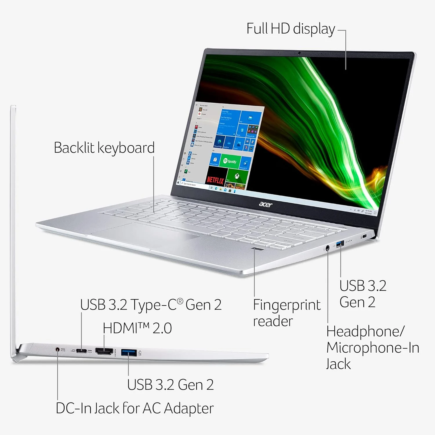 لپ تاپ سبک و باریک Acer Swift 3 | نمایشگر 14 اینچی Full HD IPS 100% sRGB | پردازنده هشت هسته ای AMD Ryzen 7 5700U | 8 گیگابایت LPDDR4X | 512 گیگابایت NVMe SSD | WiFi 6 | صفحه کلید با نور پس زمینه | FPR | آمازون الکسا | SF314-43-R2YY لپ تاپ سبک و باریک Acer Swift 3 | نمایشگر 14 اینچی Full HD IPS 100% sRGB | پردازنده هشت هسته ای AMD Ryzen 7 5700U | 8 گیگابایت LPDDR4X | 512 گیگابایت NVMe SSD | WiFi 6 | صفحه کلید با نور پس زمینه | FPR | آمازون الکسا | SF314-43-R2YY