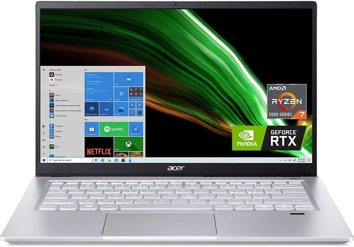 لپ تاپ مخصوص تولید محتوای Acer Swift X SFX14-41G-R1S6 | صفحه نمایش 14 اینچی Full HD با پوشش 100% sRGB | پردازنده AMD Ryzen 7 5800U | کارت گرافیک NVIDIA RTX 3050Ti | رم 16 گیگابایتی LPDDR4X | حافظه SSD 512 گیگابایتی | Wi-Fi 6 | کیبورد با نور پس زمینه | Amazon Alexa | ویندوز 10 هوم