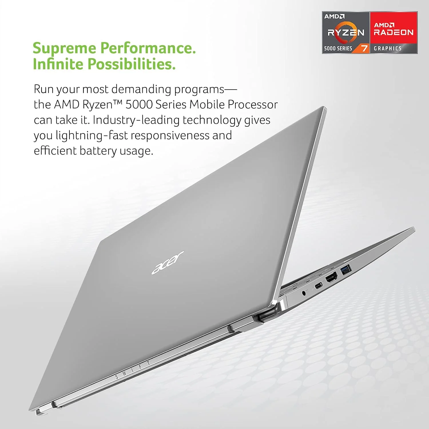 لپ تاپ Acer Swift 3 SF314-43-R6NE | صفحه نمایش 14 اینچی Full HD IPS | پردازنده هشت هسته ای AMD Ryzen 7 5700U | کارت گرافیک AMD Radeon | 16 گیگابایت LPDDR4X | 512 گیگابایت SSD | Wi-Fi 6 | حسگر اثر انگشت | کیبورد با نور پس زمینه | ویندوز 11