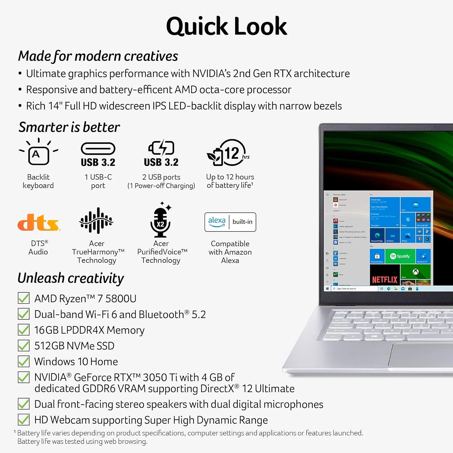 لپ تاپ مخصوص تولید محتوای Acer Swift X SFX14-41G-R1S6 | صفحه نمایش 14 اینچی Full HD با پوشش 100% sRGB | پردازنده AMD Ryzen 7 5800U | کارت گرافیک NVIDIA RTX 3050Ti | رم 16 گیگابایتی LPDDR4X | حافظه SSD 512 گیگابایتی | Wi-Fi 6 | کیبورد با نور پس زمینه | Amazon Alexa | ویندوز 10 هوم لپ تاپ مخصوص تولید محتوای Acer Swift X SFX14-41G-R1S6 | صفحه نمایش 14 اینچی Full HD با پوشش 100% sRGB | پردازنده AMD Ryzen 7 5800U | کارت گرافیک NVIDIA RTX 3050Ti | رم 16 گیگابایتی LPDDR4X | حافظه SSD 512 گیگابایتی | Wi-Fi 6 | کیبورد با نور پس زمینه | Amazon Alexa | ویندوز 10 هوم