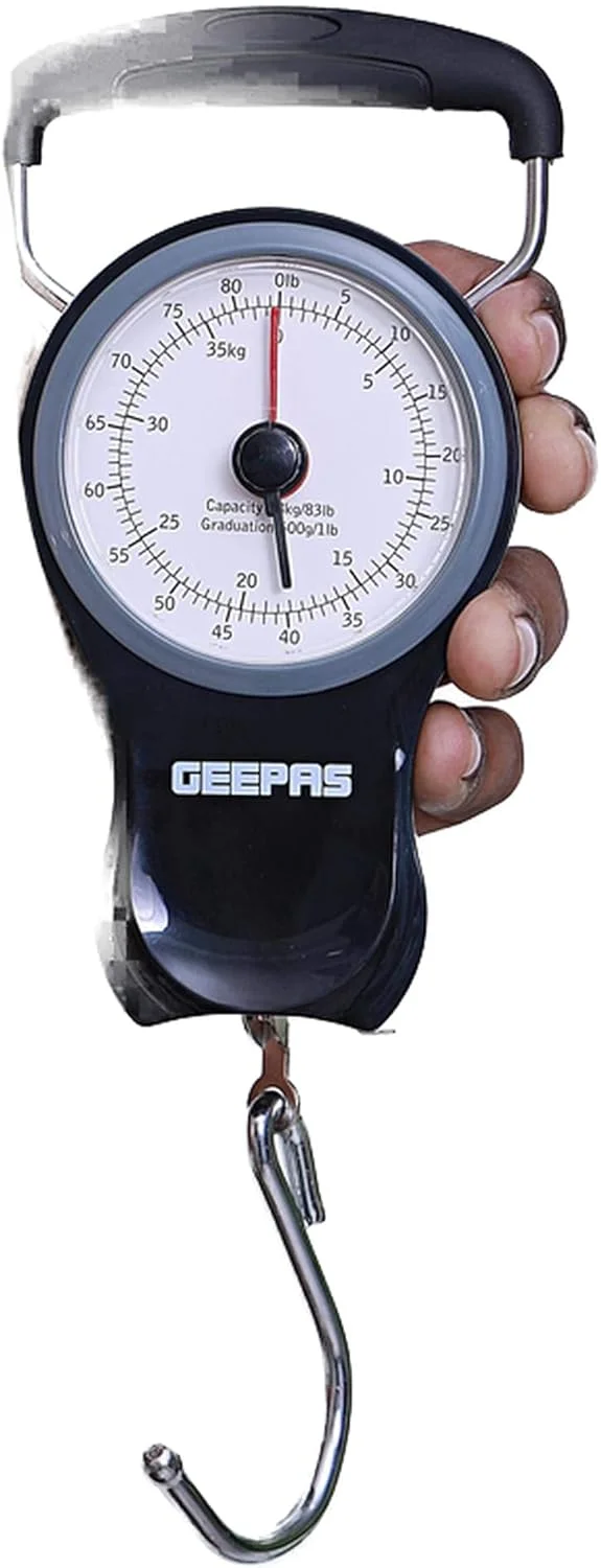 ترازو قابل حمل Geepas GLS46510 - ترازوی آویز چمدان ماهیگیری تعادل جرثقیل جیبی 38 کیلوگرم | ترازوی مکانیکی چمدان با نشانگر دوگانه و نوار 1 متری | 2 سال گارانتی ترازو قابل حمل Geepas GLS46510 - ترازوی آویز چمدان ماهیگیری تعادل جرثقیل جیبی 38 کیلوگرم | ترازوی مکانیکی چمدان با نشانگر دوگانه و نوار 1 متری | 2 سال گارانتی
